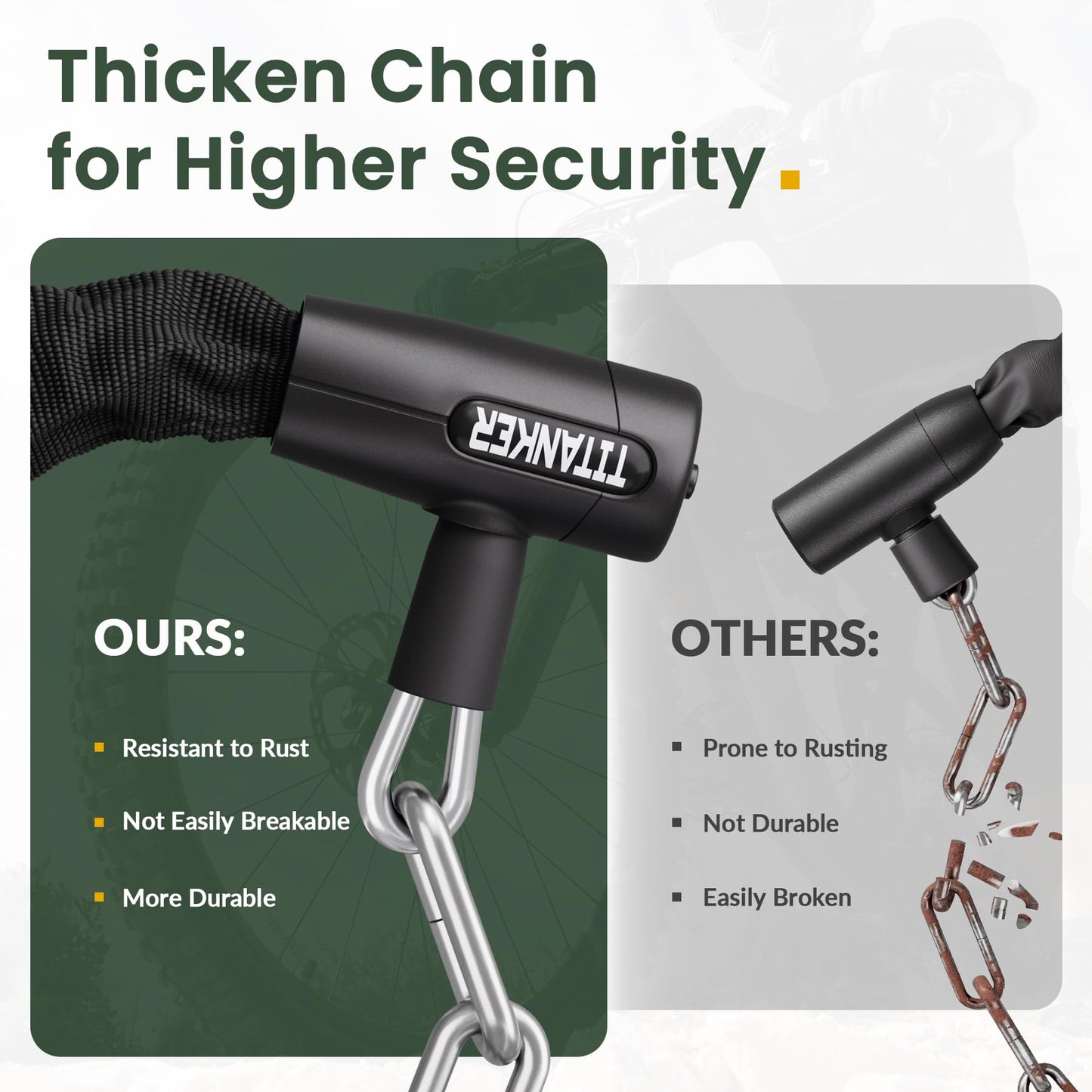 Titanker Bike Chain Lock with Keys, 3.3 Feet Security Heavy Duty Anti-Theft Bicycle Chain Locks for Bike, Motorcycle, Bicycle, Door, Gate, Fence, Grill (6mm, 8mm, 10mm Thick Chain)