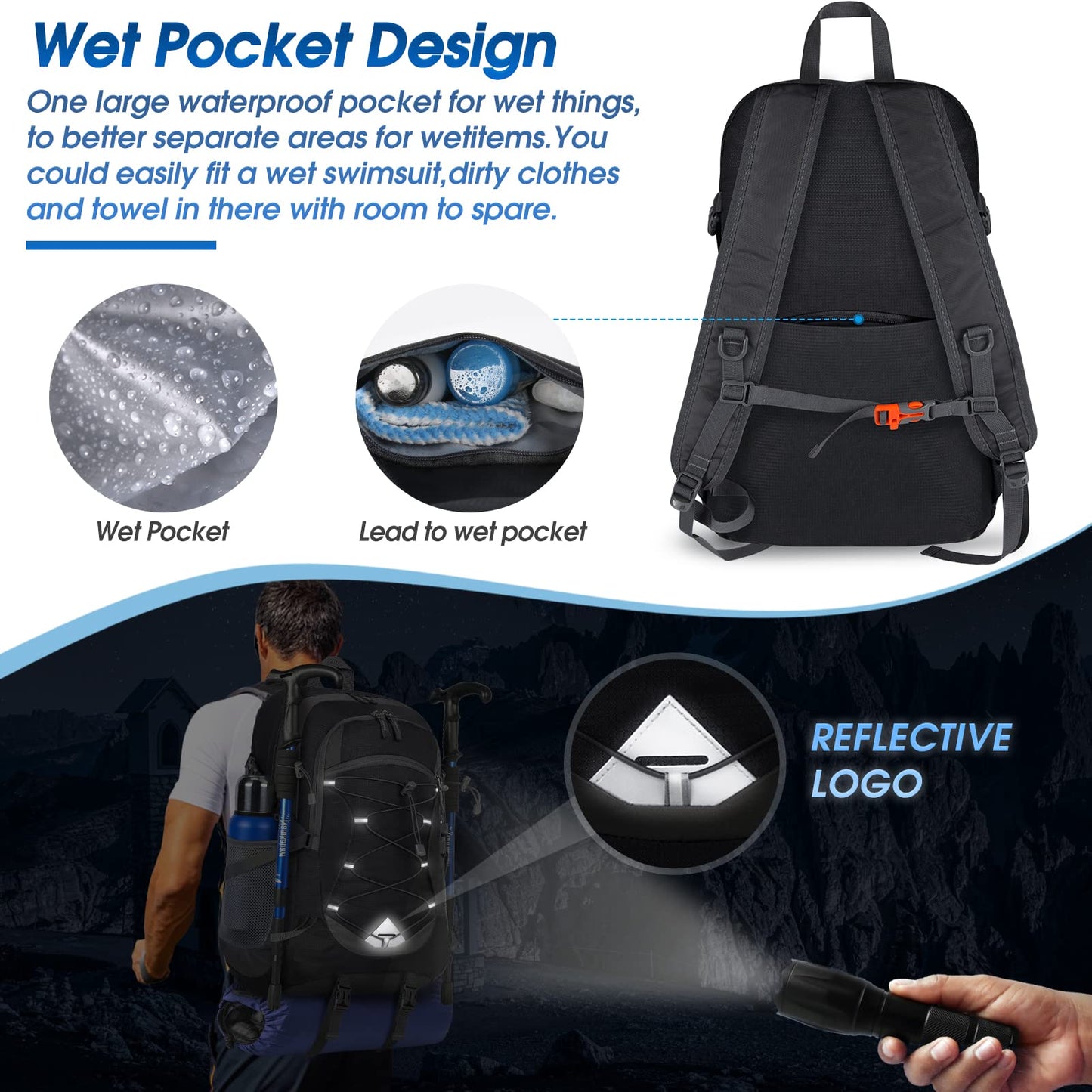 IGOLUMON Hiking Backpack 40L Packable Lightweight Camping Backpack Men Women Waterproof Hiking Daypack Outdoor Travel Daypack,Black