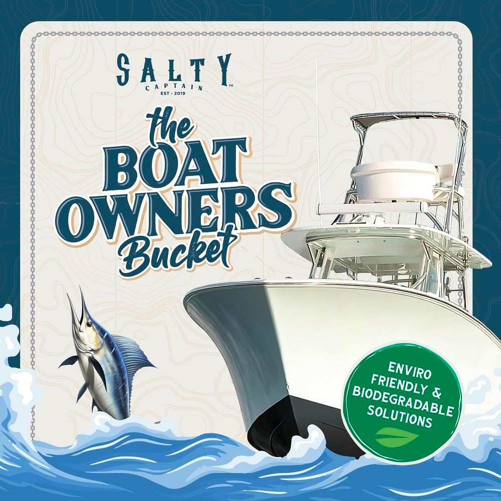 Salty Captain Boat Wash Kit – All-in-One Boat Cleaning Starter Box with Premium Marine-Grade Products & Bucket – Includes Boat Wash N Wax, Hose Foam Cannon & Engine Flush – Eco-Friendly & Easy to Use