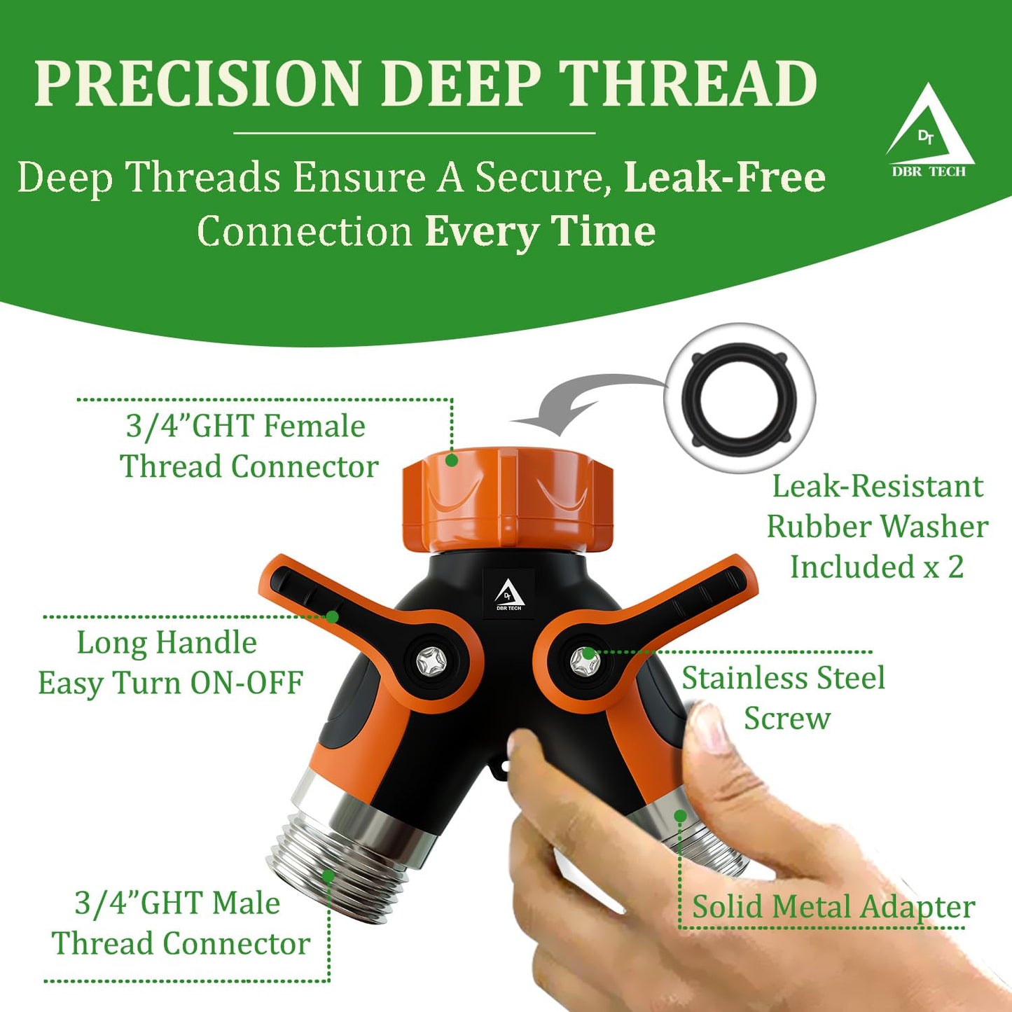 Hose Splitter 2 Way, Heavy Duty Metal Connector, Two Way Garden Hose Splitter, High Flow Spigot Faucet Bib Adapter, Solid Double Y Shut Off Valve for Outdoor Gardening Hoses, Orange