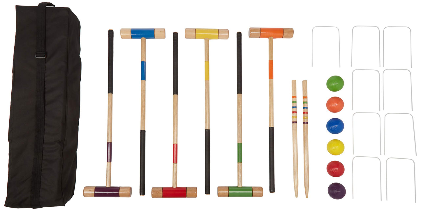 Amazon Basics Six Player Croquet Set with Wooden Mallets and Carry Case, Portable Party Game, Black