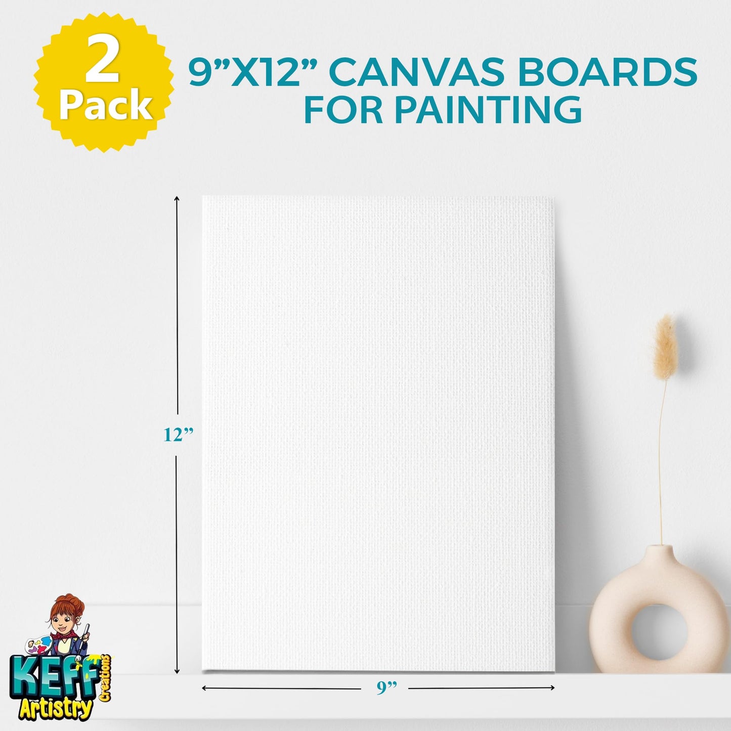 KEFF 24-Pack Bulk Canvas for Painting, 6 of 5x7, 8x10, 9x12, 11x14 Canvas Boards for Painting, Art Supplies for Adults & Kids - 100% Cotton Primed Painting Canvas for Acrylic, Oil, Watercolor, Tempera
