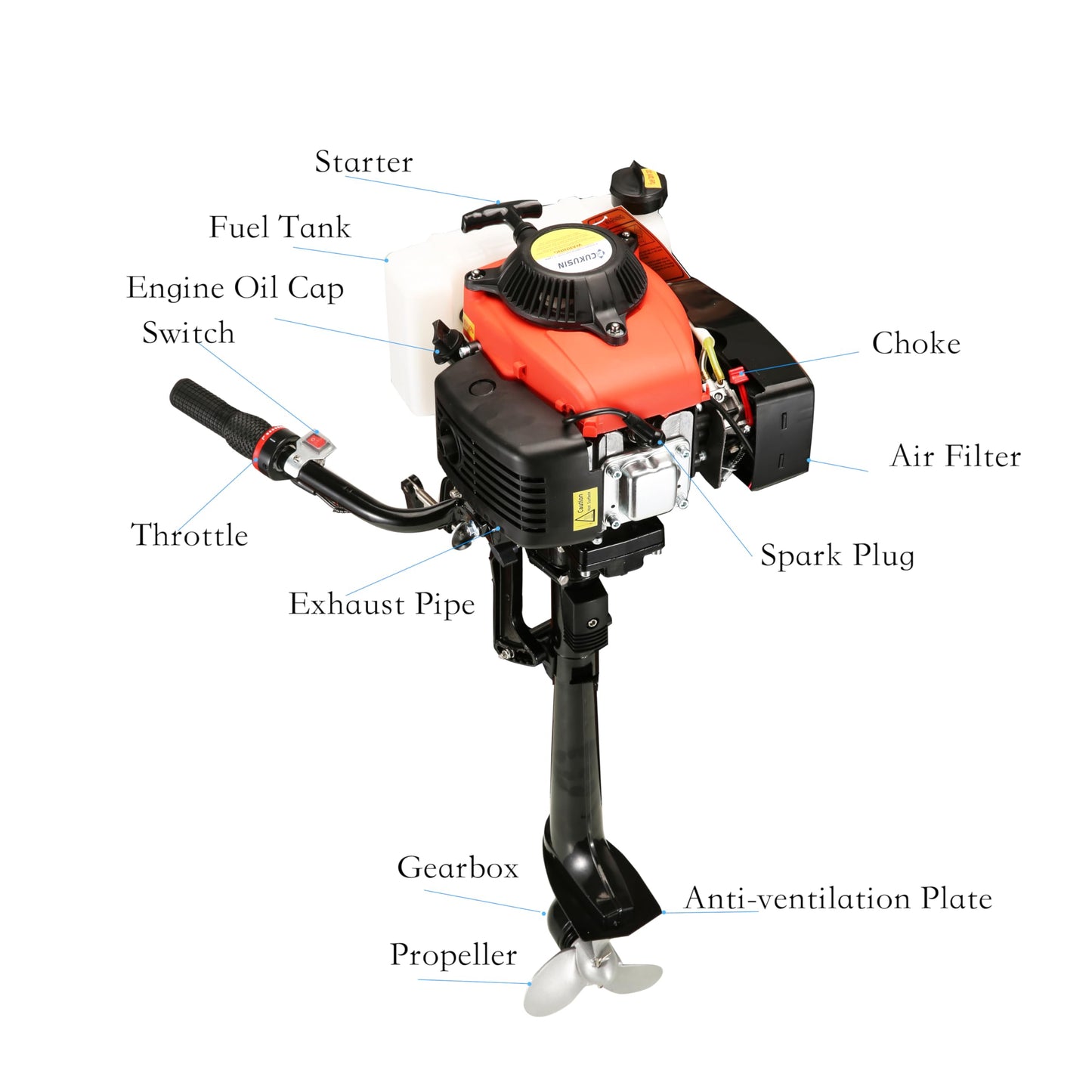 CUKUSIN 4 Stroke Outboard Motor 4 hp Outboard Boat Motors for Inflatable, Kayak, Dinghy, Canoe Small Boat, With Strong Short Shaft, Life Jacket and Manual Reverse