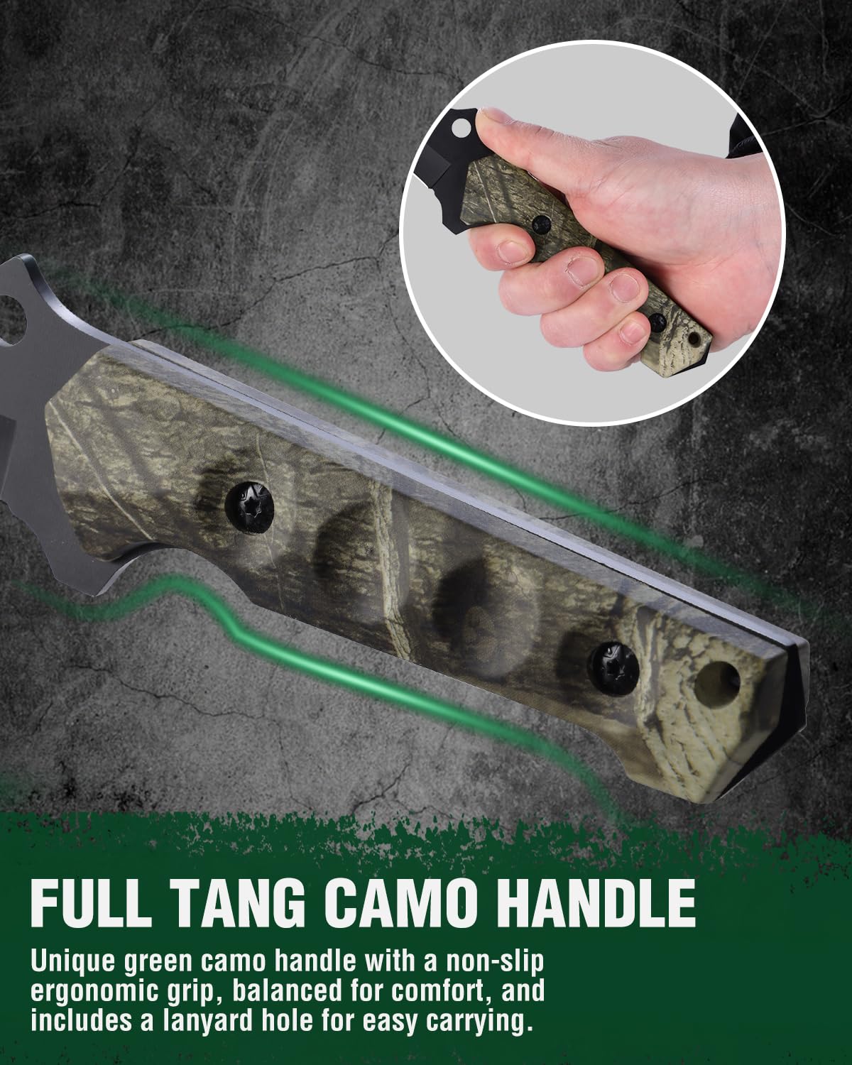 Mossy Oak Fixed Blade Hunting Knife Set - 2 Piece, Full Tang Handle Straight Edge and Gut Hook Blades Game Processing Knife, Sheath Included - Yellow Camo
