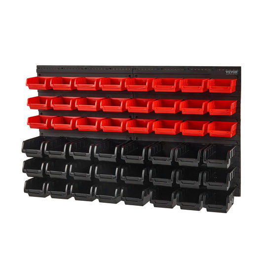 VEVOR Wall Mounted Storage Rack System, 30-Bin Parts Rack Organizer with Wall Panels/Tool Holders/Hooks, Garage Plastic Shop Tool Organizer for Nuts, Bolts, Screws, Nails, Beads, Buttons