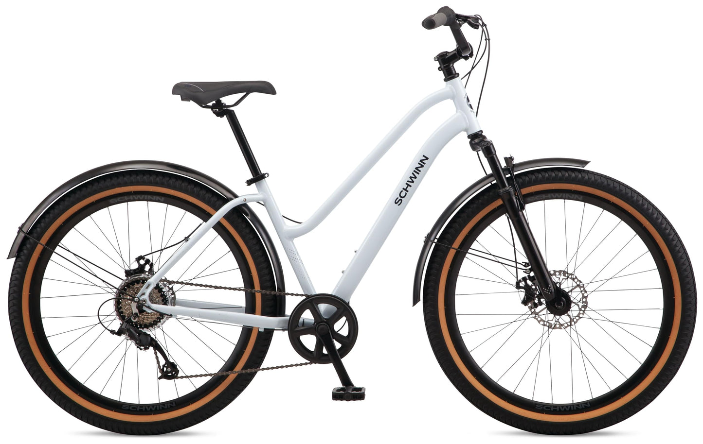 Schwinn Vega CE Hybrid Bike, 27.5 Inch Mens and Womens Bike, 8-Speed Hybrid Bicycle, Foot-Down Geometry, Suspension Fork, High-Rise Handlebars, Wide Seat, Fenders, Adult Bicycle