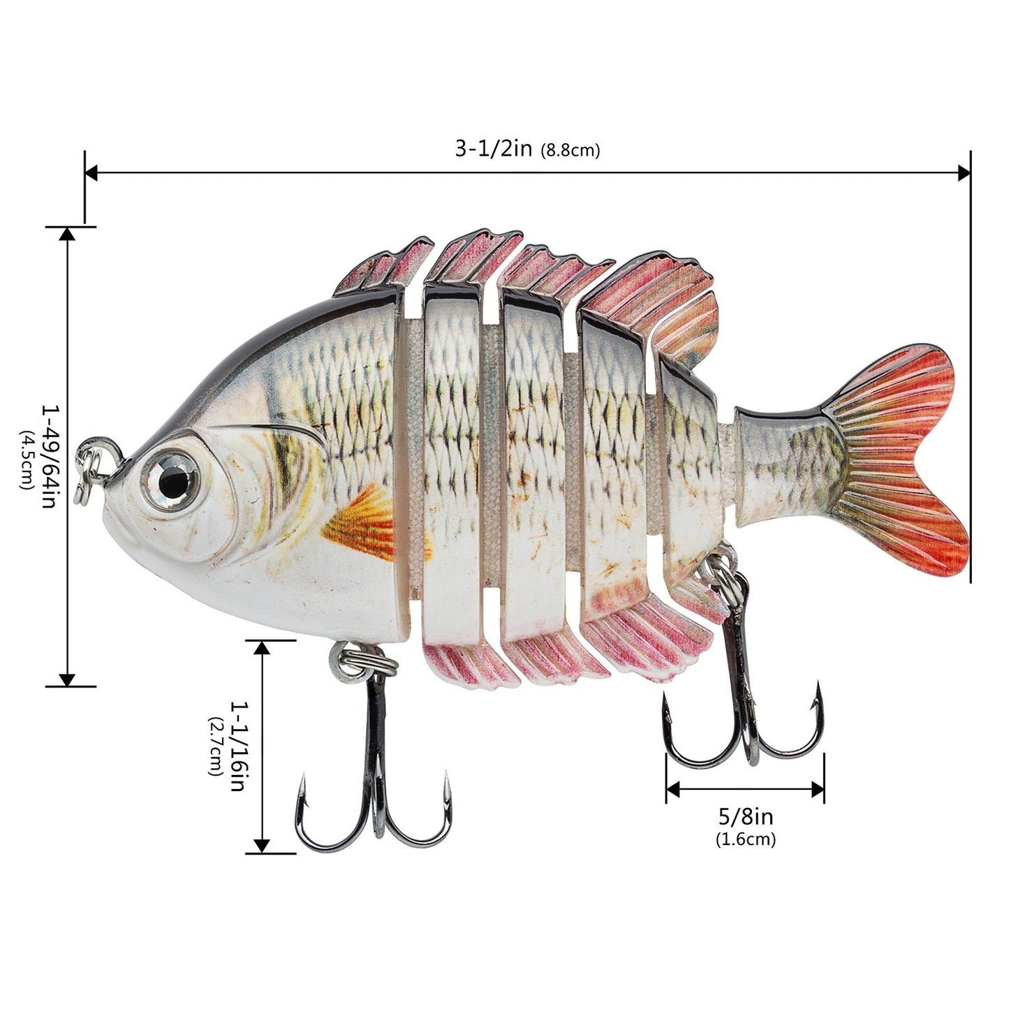 BASSDASH SwimPanfish Multi Jointed Panfish Bluegill Swimbaits Hard Topwater Bass Lures Fishing Lure Crank Saltwater 3.5in/0.85oz