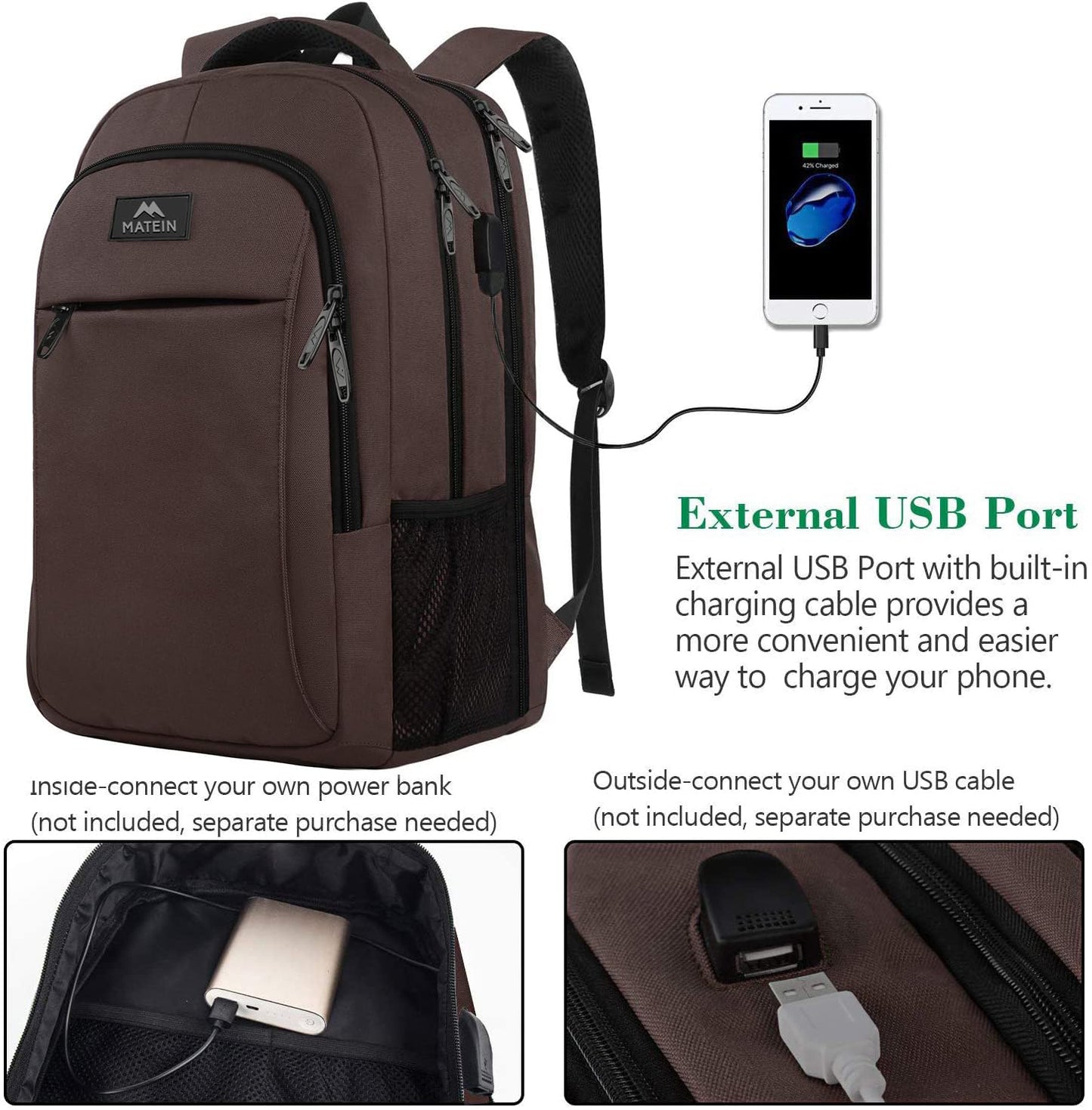 MATEIN Travel Laptop Backpack, Business Anti Theft Slim Sturdy Laptops Backpack with USB Charging Port, Water Resistant College School Computer Bag Gift for Men & Women Fits 15.6 Inch Notebook, Grey