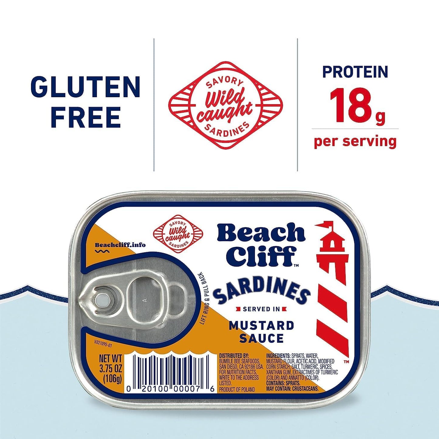 Beach Cliff Sardines in Water, 3.75 oz Can (Pack of 12) - Wild Caught Sardines - 12g Protein per Serving - Gluten Free, Keto Friendly
