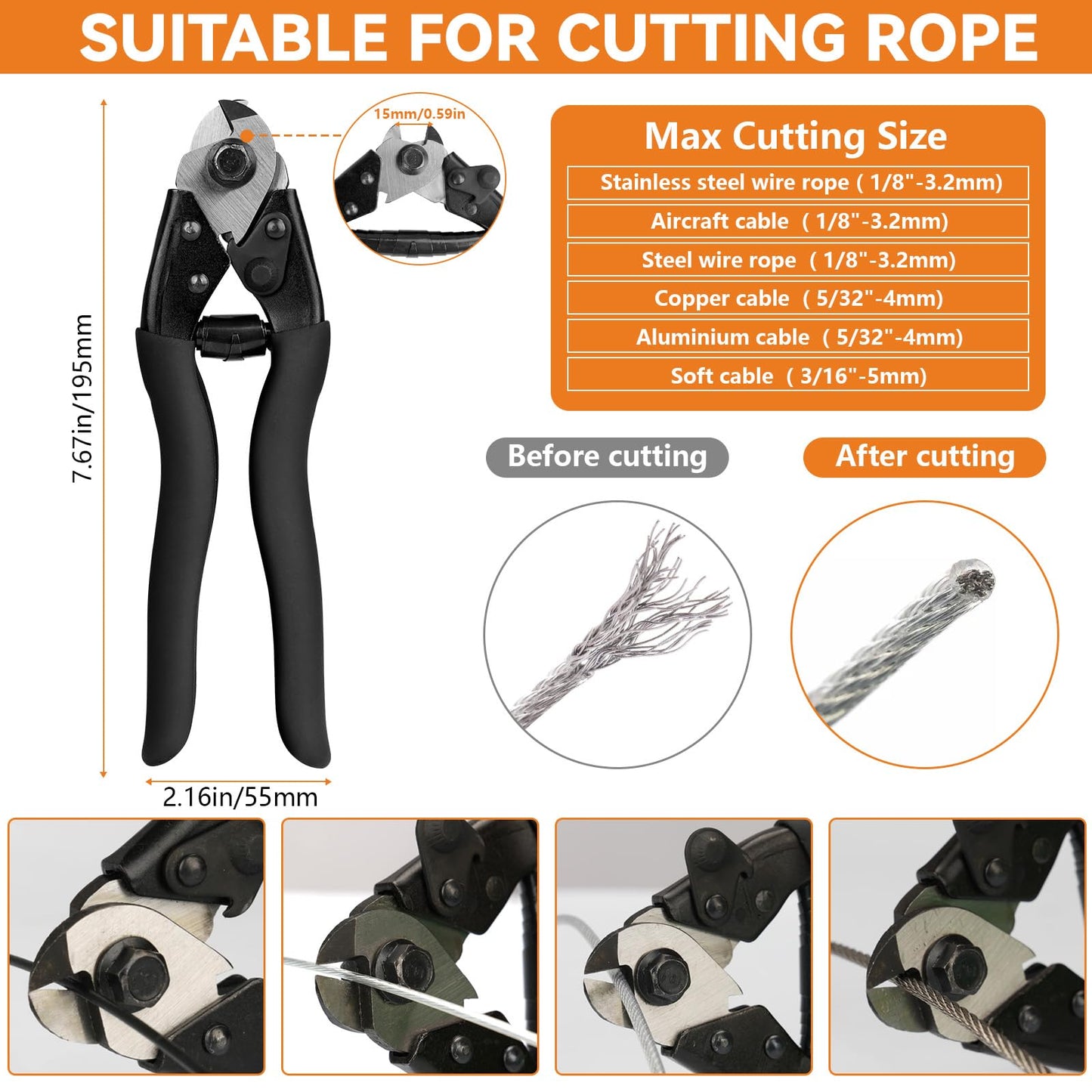 TooTaci Wire Rope Crimping Tool, Wire Rope Swaging Tool for Aluminum Oval Sleeves, Double Sleeves, Crimping Loop sleeve from 1/16-inch to 1/8-inch, Cable Crimper