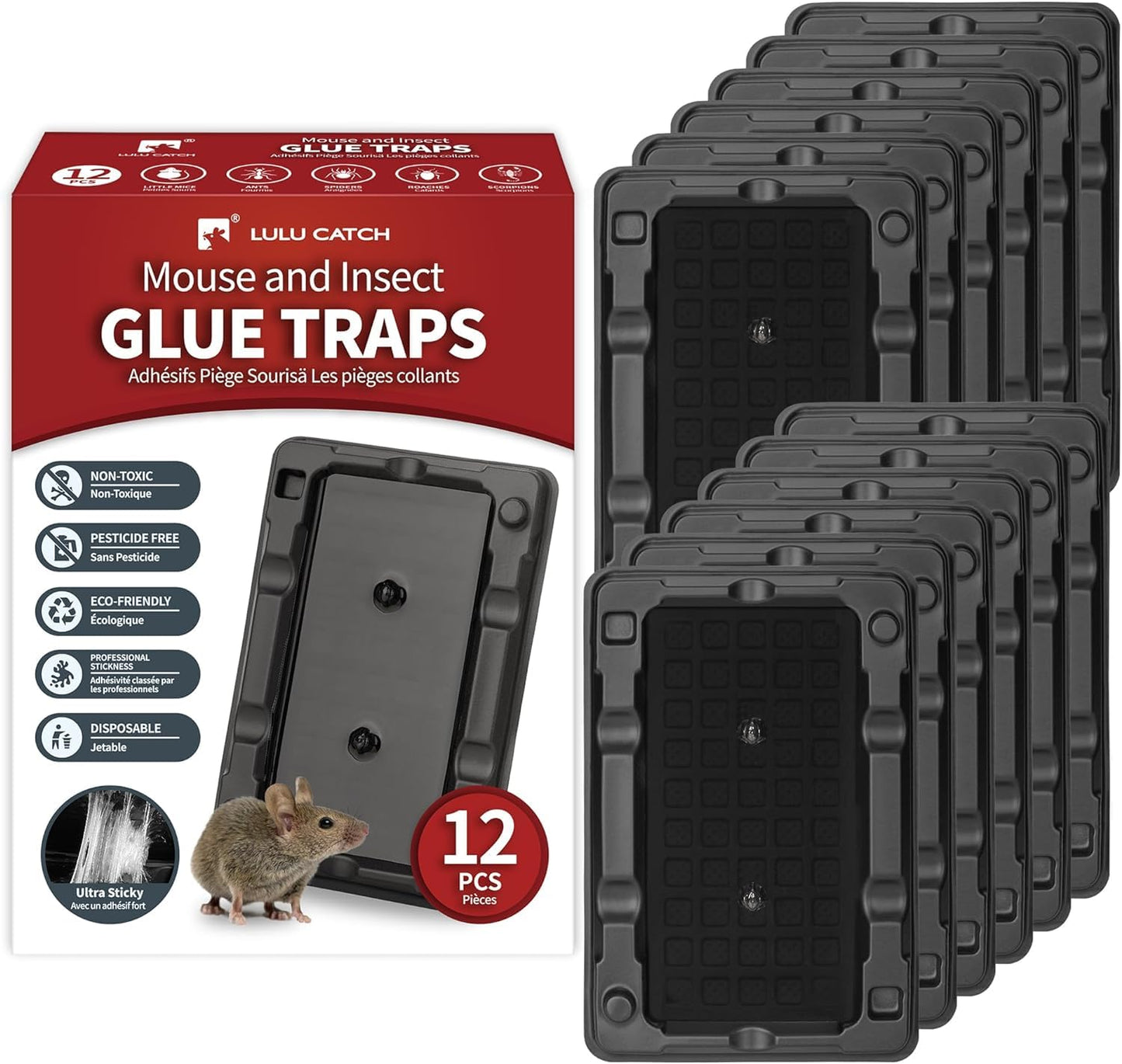 LULUCATCH Super Heavier Mouse Traps 12 Pack for Mice & Snakes with Non-Toxic Glue. Larger Sticky Traps Indoor, Easy to Set, Safe to Children & Pets