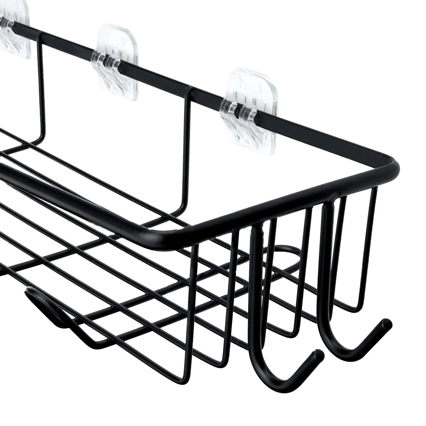 Amazon Basics Stainless Steel Shower Organizer Caddy with Soap Holder, Black, Set of 5