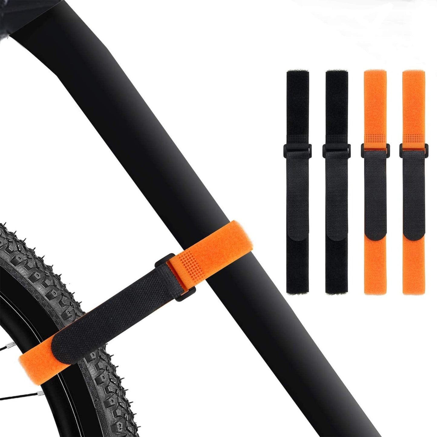 SANNIX 4 Pcs Reusable Bike Wheel Stabilizer Straps - Adjustable Bike Rack Strap With Durable Hook (Black and Orange)