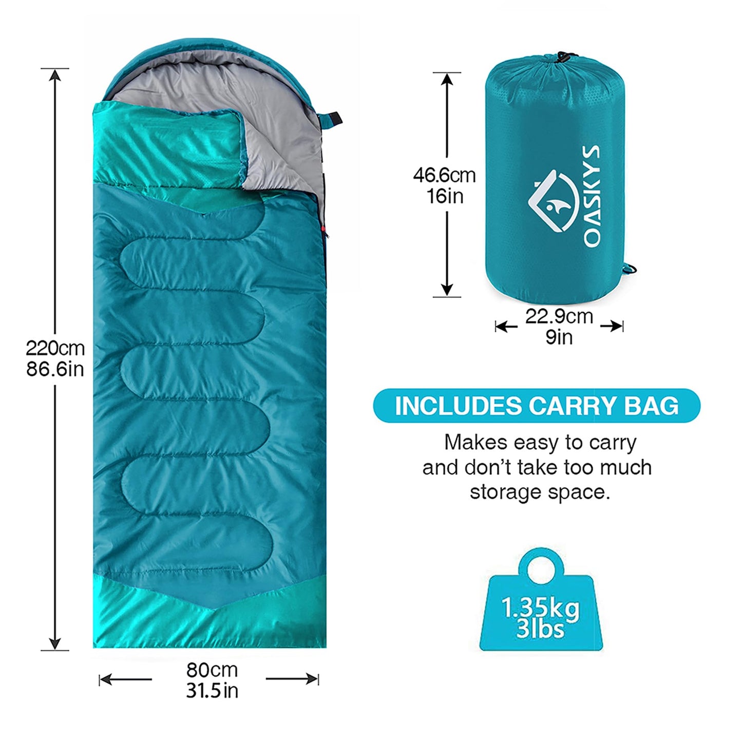 oaskys Camping Sleeping Bag - 3 Season Warm & Cool Weather - Summer Spring Fall Lightweight Waterproof for Adults Kids - Camping Gear Equipment, Traveling, and Outdoors