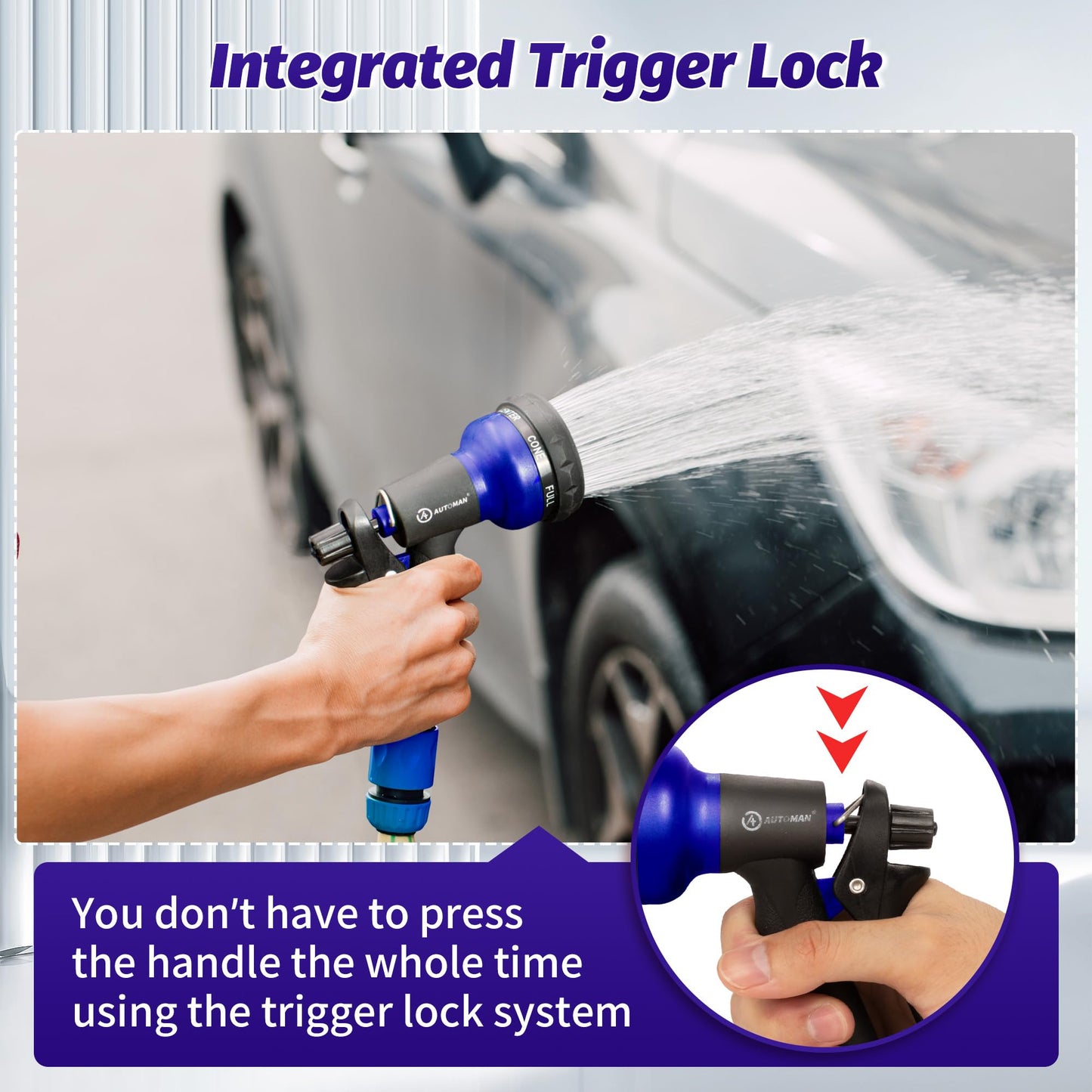 AUTOMAN-Garden-Hose-Nozzle, ABS Water Spray Nozzle with 7 Adjustable Watering Patterns, Slip Resistant for Watering Plants, Lawn& Garden, Washing Cars, Cleaning, Showering Pets & Outdoor Fun.