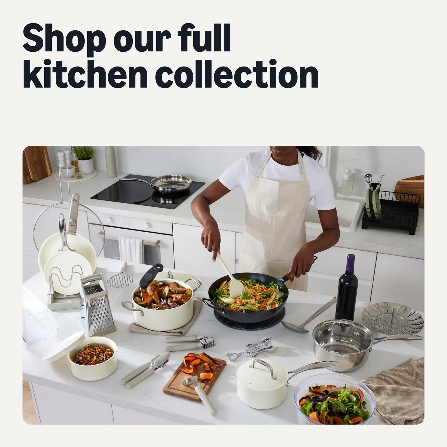 Amazon Basics Ceramic Nonstick Pots and Pans Set with Detachable handle, 11-Piece Stackable set, All Cooktop Friendly, Includes Saucepan, Frying pan, Linen Gray.