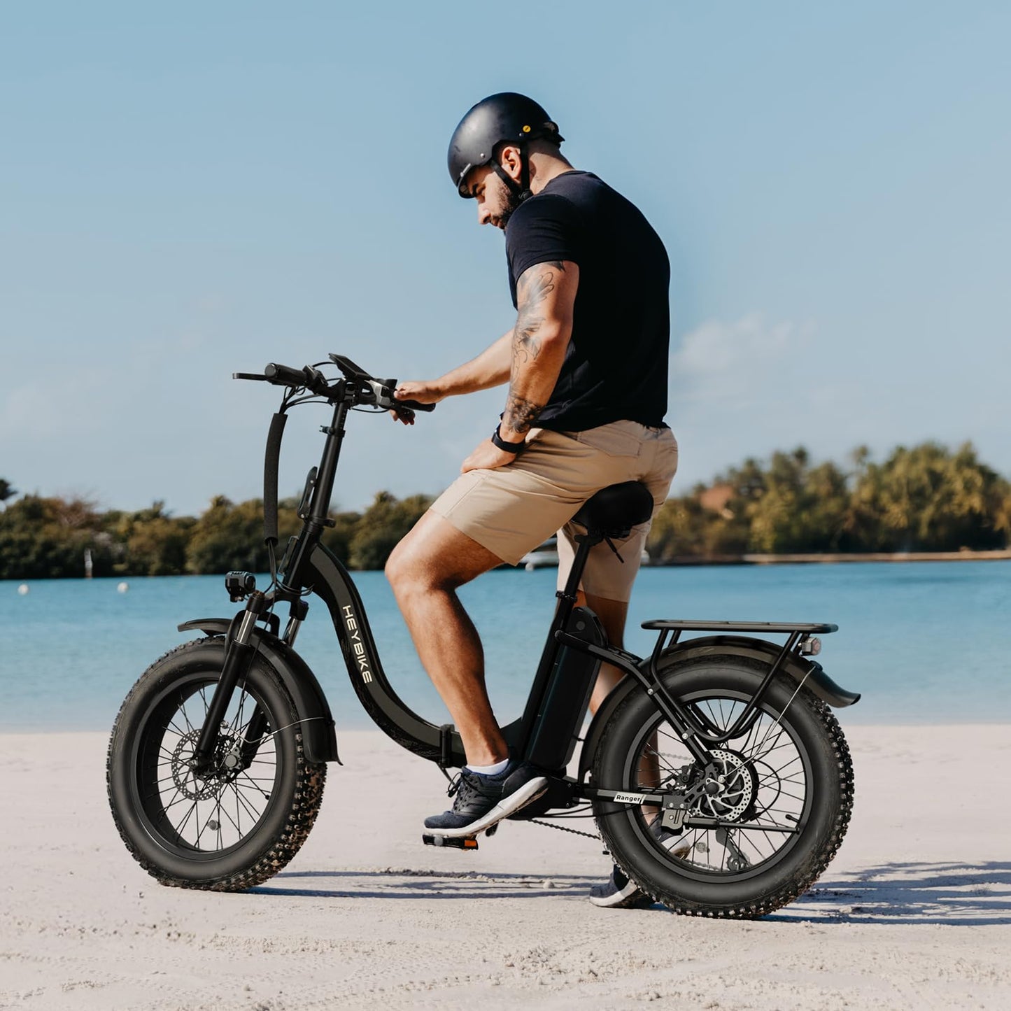 Heybike Ranger Electric Bike for Adults, Peak 1400W Upgraded Motor Ebike, 28MPH [20" Fat Tire All-Terrain] 600Wh Removable Battery Folding Step-Thru E Bike with Front Suspension