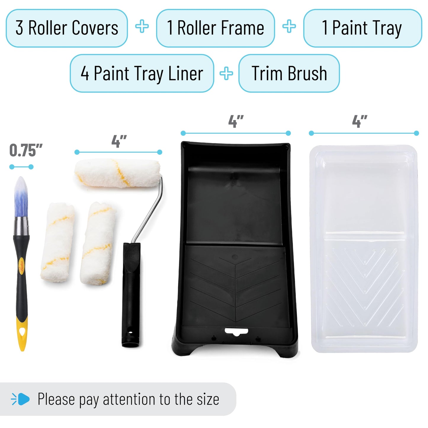 Bates Paint Roller - Paint Brush, Paint Tray, Roller Paint Brush, 11 Piece Home Painting Supplies, Foam Brush, House Painting Tray, Painting Tools, Roller and Paint Brushes, Interior Paint Brushes