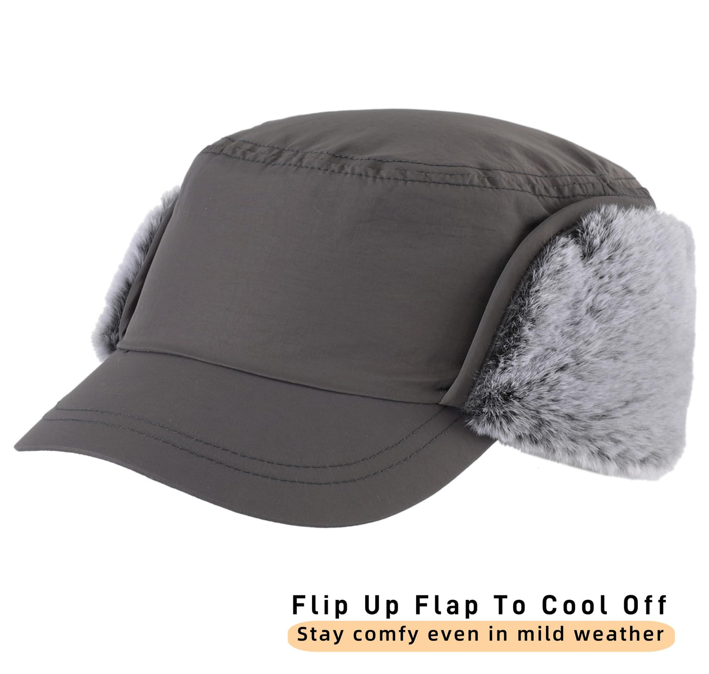 Connectyle Men's Winter Hat with Visor Warm Earflaps Hat Fully Lined Faux Fur Baseball Cap Trapper Hunting Hats