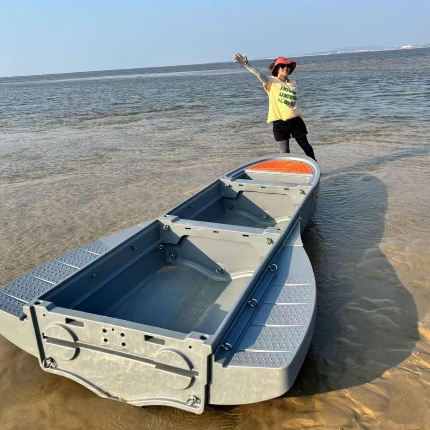Fishing Boat, B1 Pontoon Boat with 3 Foldable Modular Boats and 2 Pontoons, 1300lb Capacity Row Boat 4-6 Adults Fishing Boats with Fish Tank for Hunting, Fishing, Rescuing and Touring