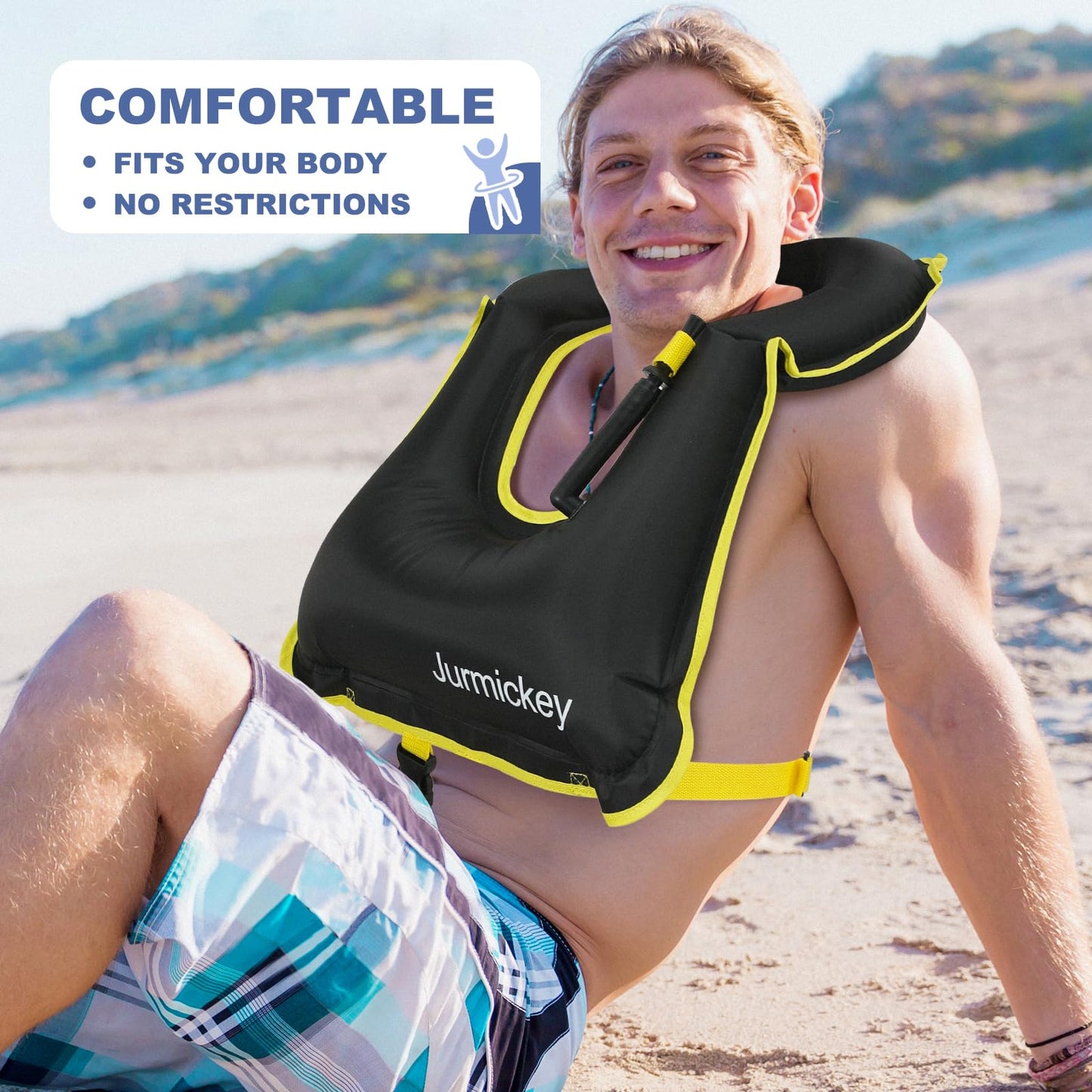 2Pcs Inflatable Snorkel Vest Adults, Portable Snorkel Jacket, Buoyancy Vest for Snorkeling, Swimming, Kayaking, Boating, Safety Load Up to 220 Ibs