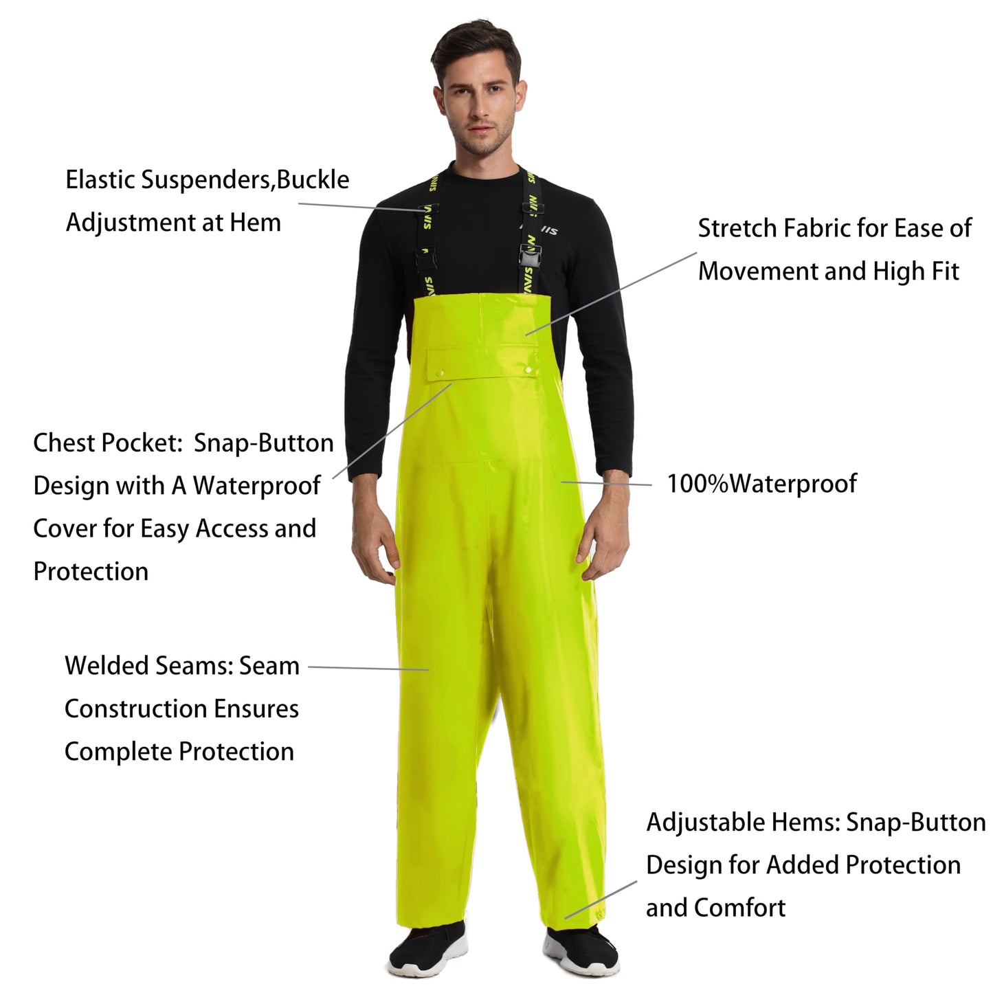 Men's Workwear PRO Rain Suit - Waterproof Jacket and Bib Pants 3-piece Set for Ultimate Safety and Comfort