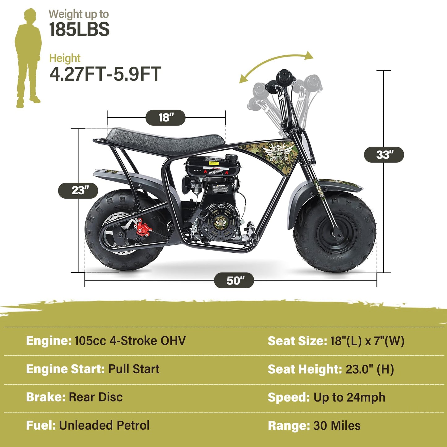 Oryxearth Mini Dirt Bike for Kids, Gas Powered Off Road Pit with Automatic Transmission and Pull Start Kids
