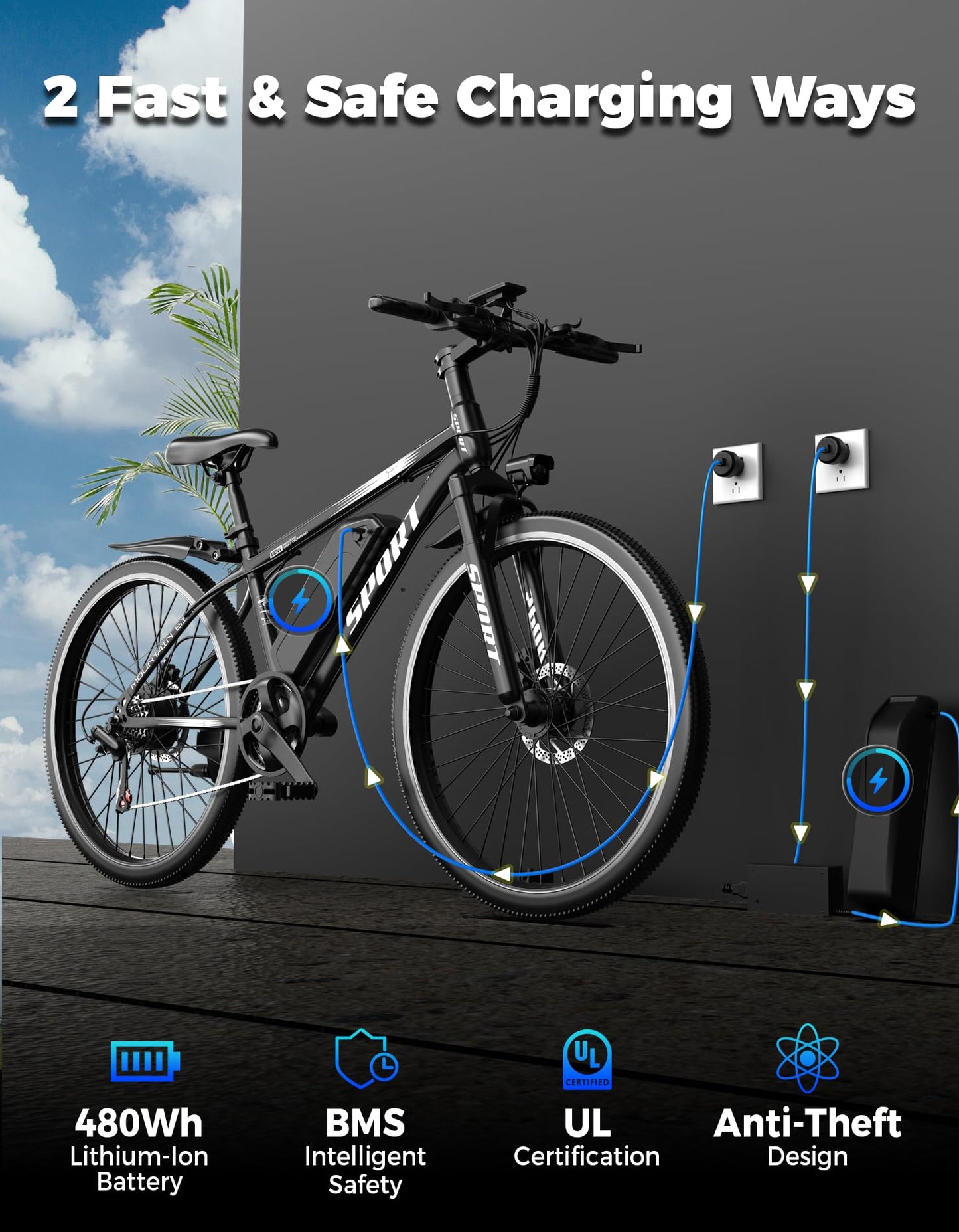 PostJoy Electric Bike for Adults, 1500W Motor Peak Ebike, 480Wh Removable Battery E Bike, Max 65Miles 28MPH, 26" Electric Mountain Bike, 7-Speed & Front Suspension, Electric Bicycle for Commute