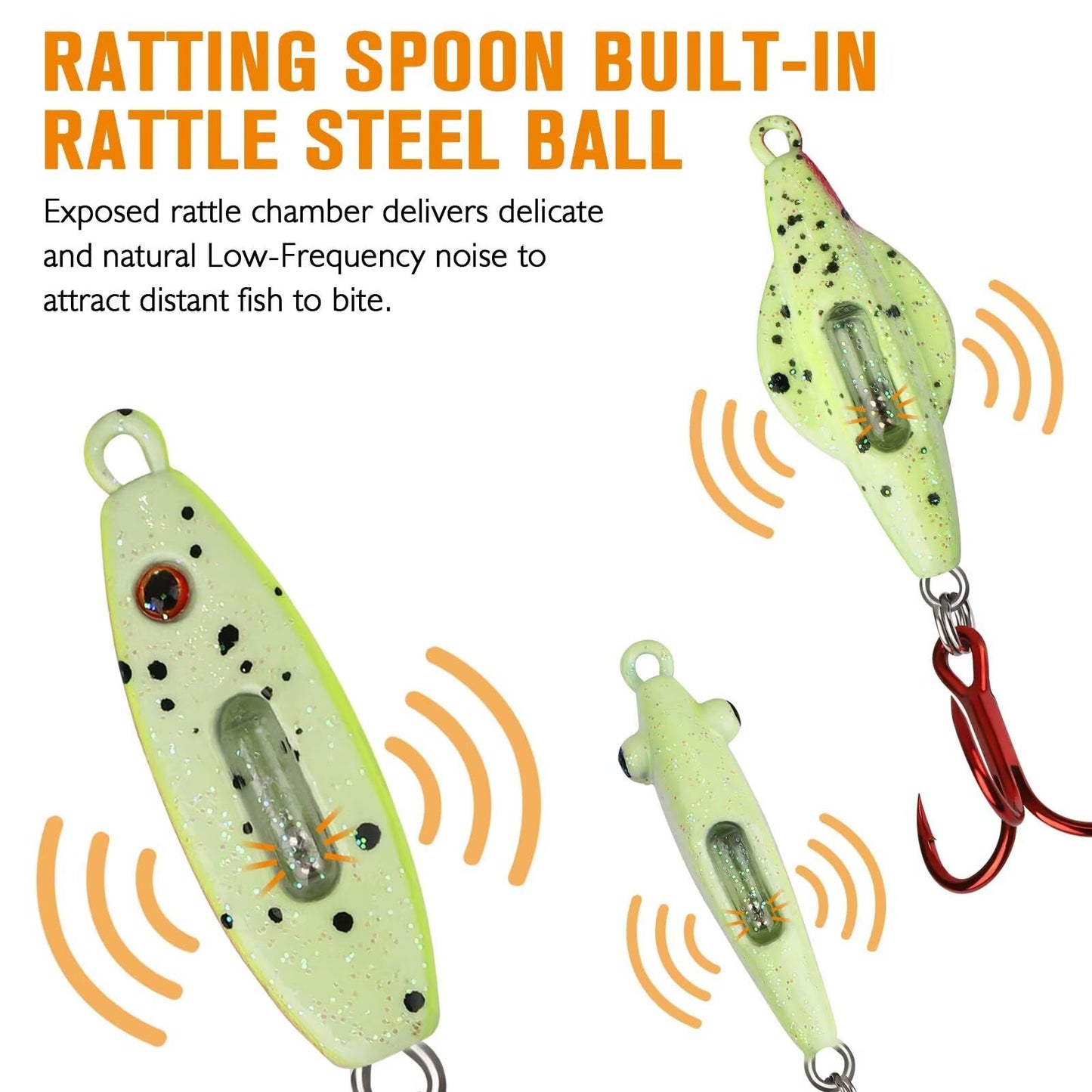 Dovesun Ice Fishing Jigs Ice Fishing Lures Kit Rattling Glow Ice Fishing Spoons for Bass Crappie Panfish Mens Fishing Gifts 15PCS/4PCS/3PCS