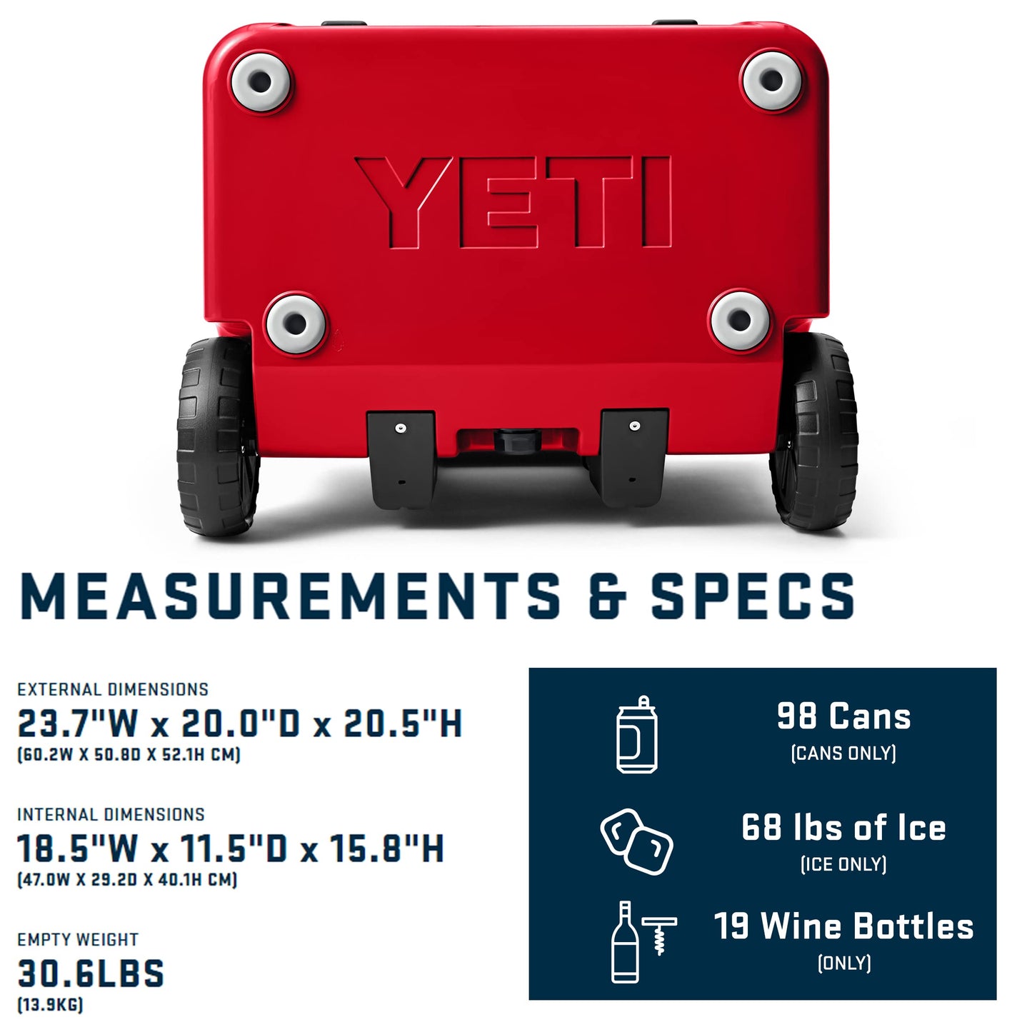 YETI Roadie 60 Wheeled Cooler with Retractable Periscope Handle, Rescue Red