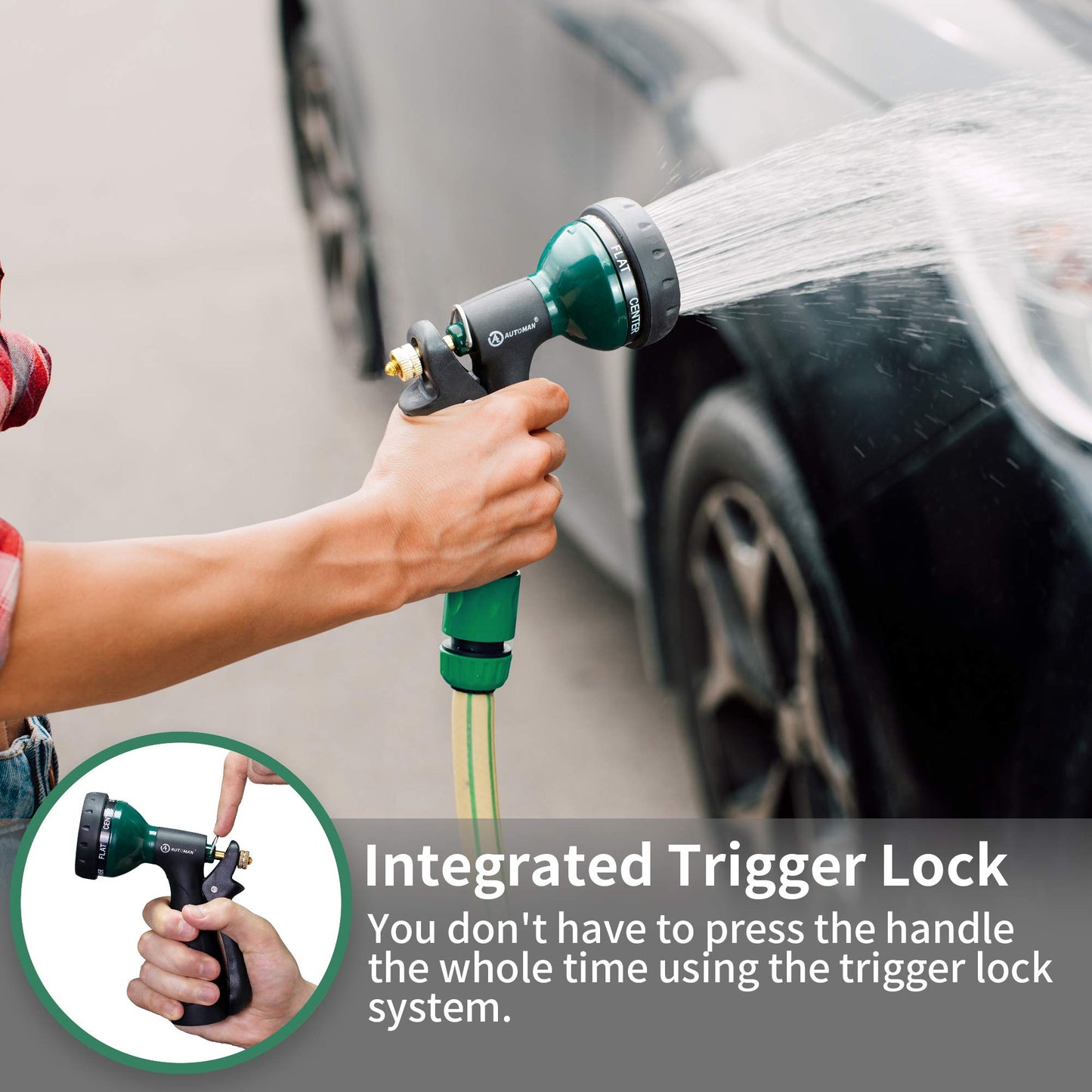 AUTOMAN-Garden-Hose-Nozzle, ABS Water Spray Nozzle with 7 Adjustable Watering Patterns, Slip Resistant for Watering Plants, Lawn& Garden, Washing Cars, Cleaning, Showering Pets & Outdoor Fun.