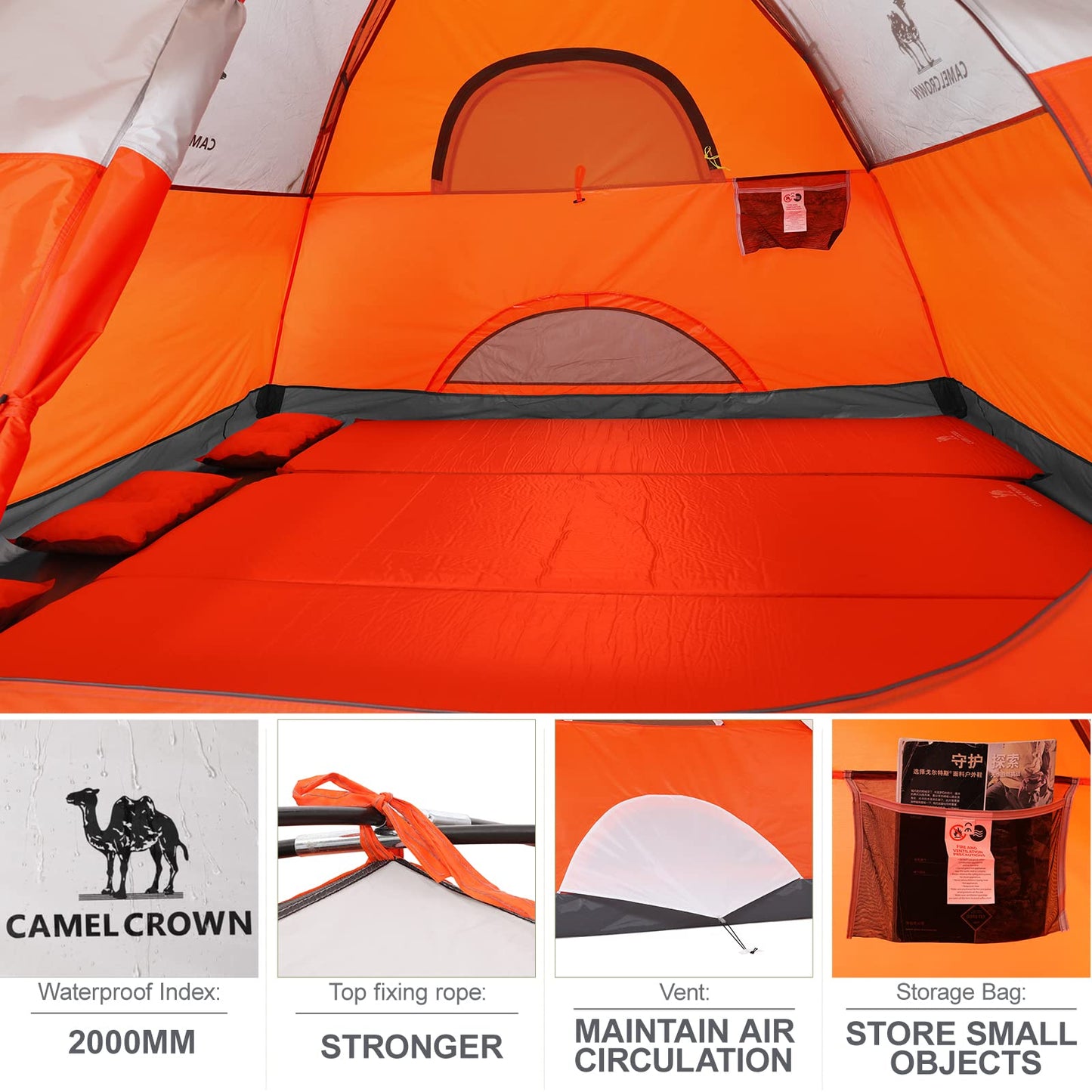 CAMEL CROWN Tents for Camping 2/3/4/5 Person Camping Dome Tent, Waterproof,Spacious, Lightweight Portable Backpacking Tent for Outdoor Camping/Hiking