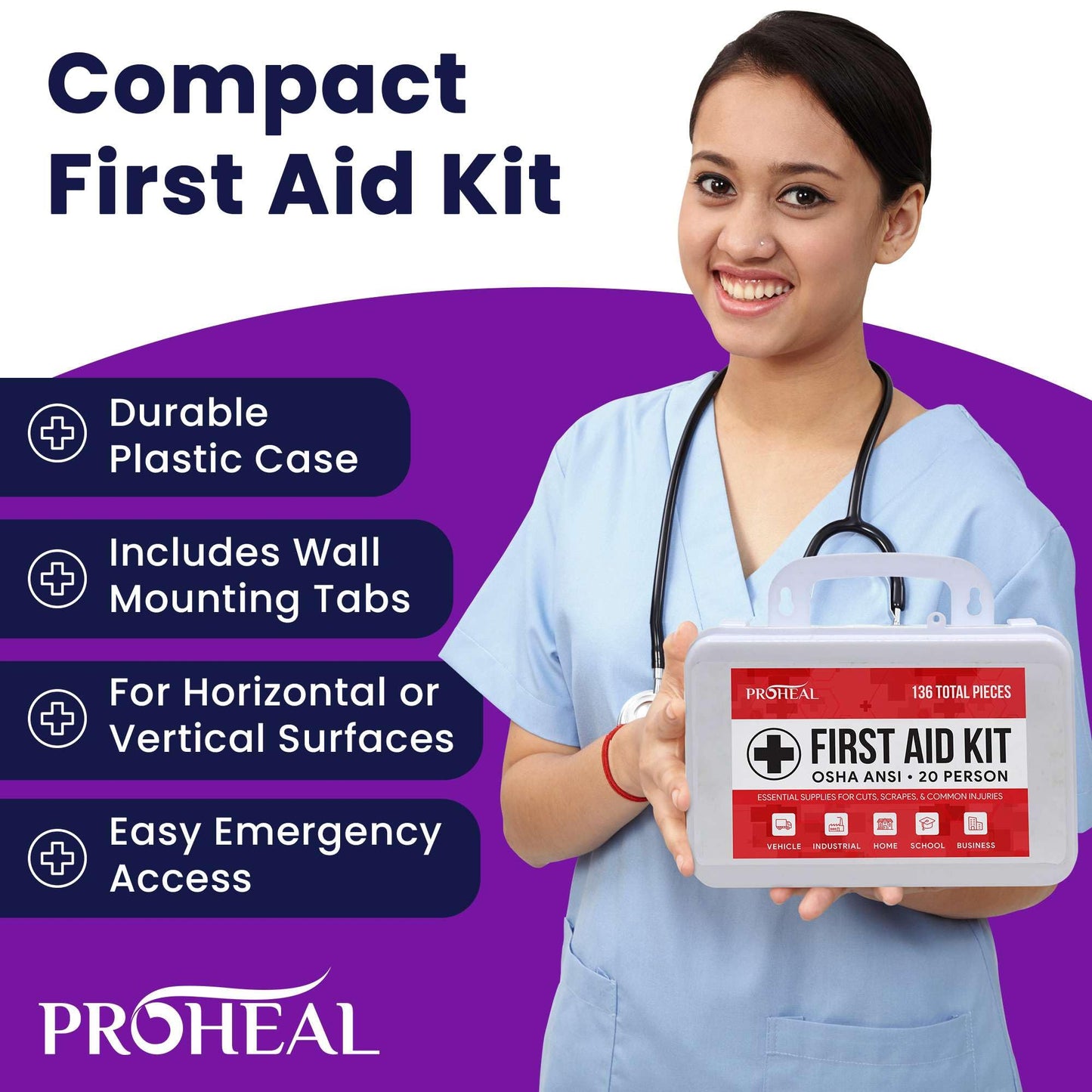 20 Person OSHA Compliant First Aid Kit for Businesses, Vehicles, Trucks, Construction Site - Type III, ANSI Class A Emergency Kit - 136 Piece Essential First Aid Supplies
