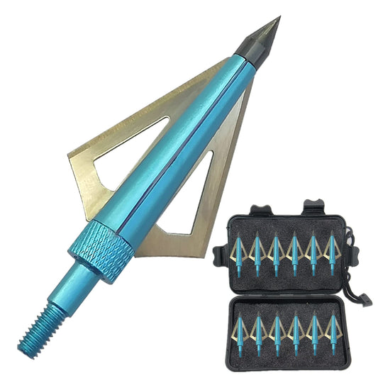 12pcs Archery Broadheads 3 Fixed Steel Blade 125 Grain Hunting Arrowheads Fit for Compound Bow and Crossbow with One Black Plastic Portable Broadheads Case
