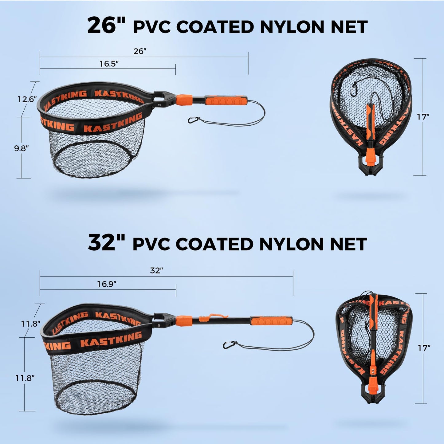 KastKing Titanet Fishing Net, Durable Aluminum Handle, Non-Slip Hi-vis Grip, Compact Storage Bag & Lanyard, Ideal for Kayak & Wading Fishing, Two Net Options