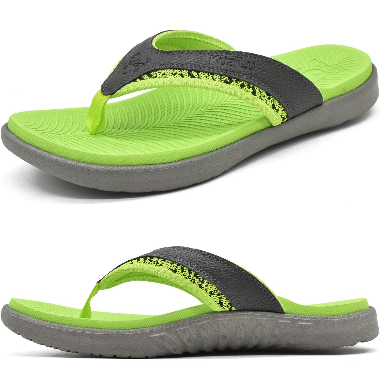 KuaiLu Mens Sport Flip Flops Comfort Orthotic Thong Sandals with Plantar Fasciitis Arch Support Outdoor Summer Beach Size 7~15