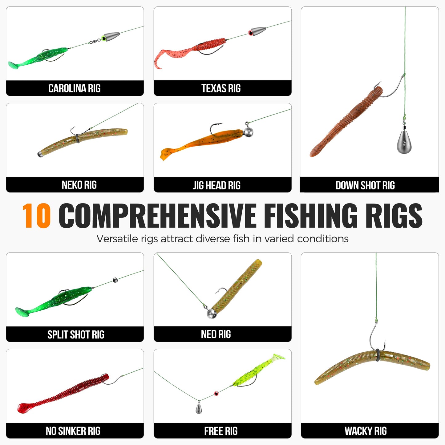 PLUSINNO 264/397pcs Fishing Accessories Kit, Organized Fishing Tackle Box with Tackle Included, Fishing Hooks, Fishing Weights Sinkers, Swivels, Beads, Fishing Gear Set Equipment for Bass Trout