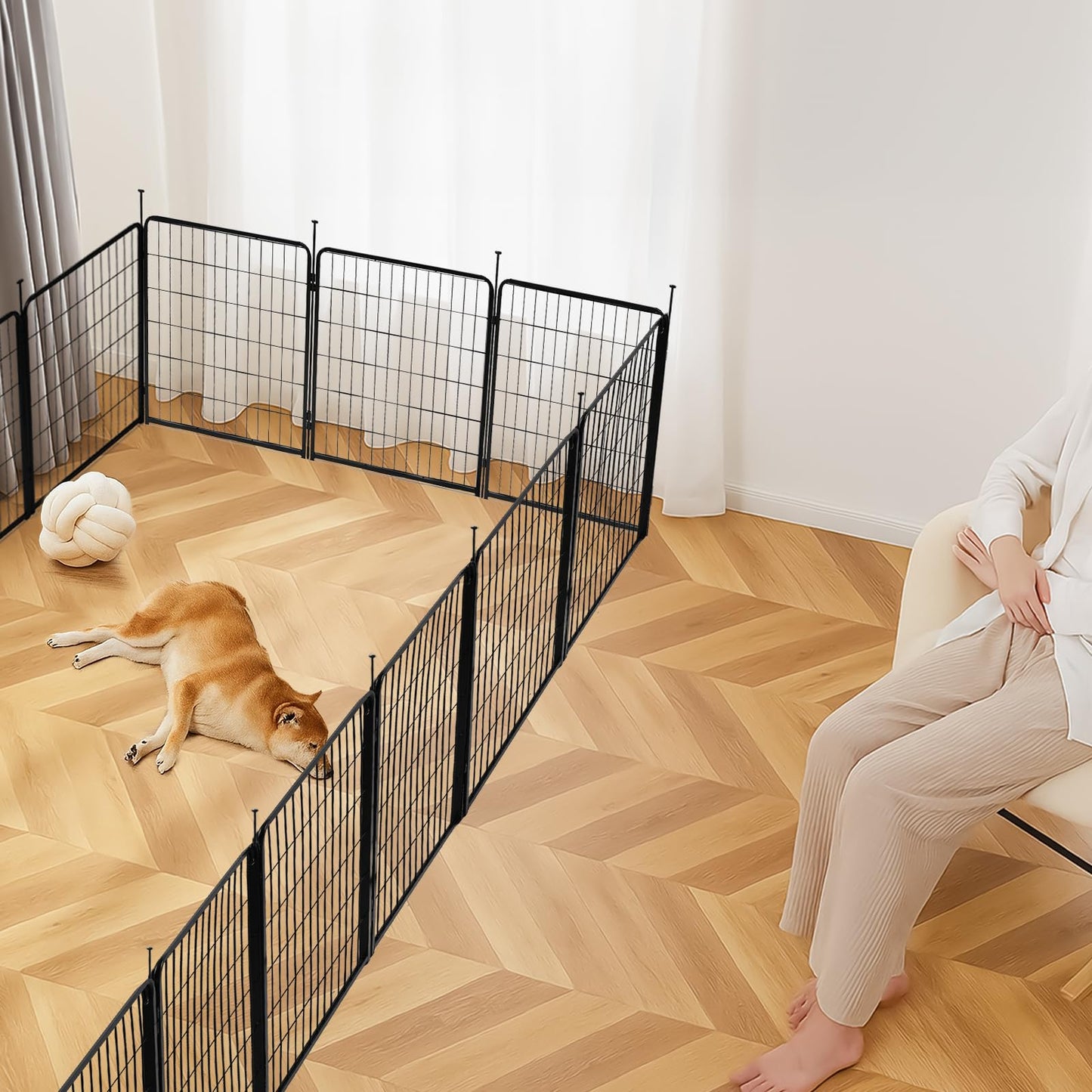 Amazon Basics Dog Playpen, 8 Panels Metal Fence with Door, Foldable for Indoor and Outdoor Use, Suitable for Small to Medium Sized Dogs, 48 Inch Height, Black