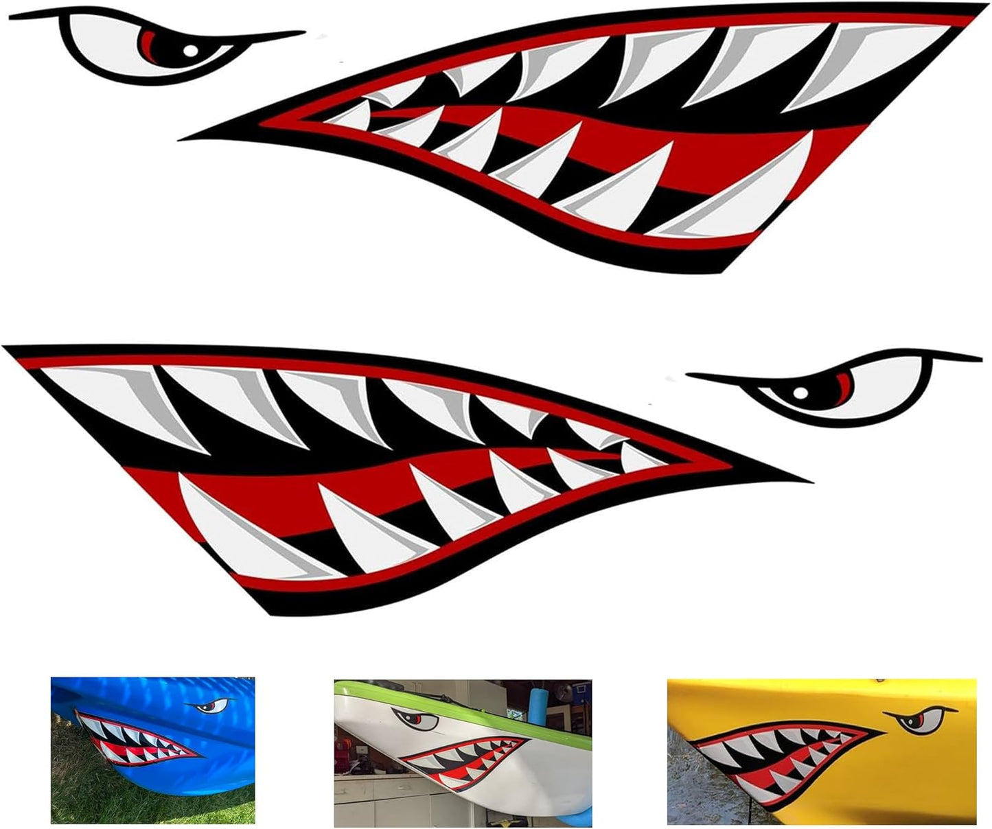 Shark Teeth Mouth Reflective Decals Graphics Sticker Fishing Boat Canoe Car Truck Kayak Decals Accessories,14.8 x 5.0 inches