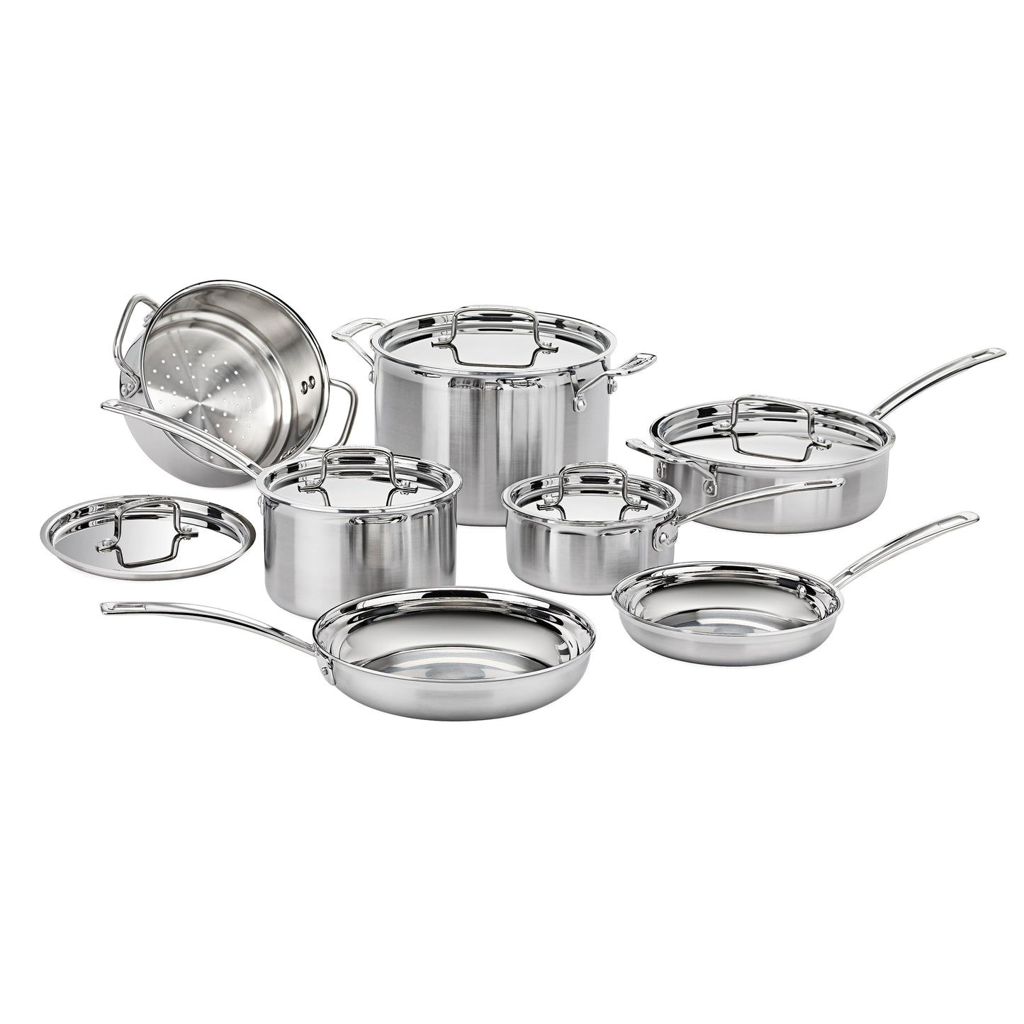 Cuisinart 12-Piece Cookware Set, MultiClad Pro Triple Ply Stainless Steel Cookware Set, Heat Surround Technology, Cool Grip Stick Handles, Oven Safe Up to 500°F, MCPS-12N, Silver