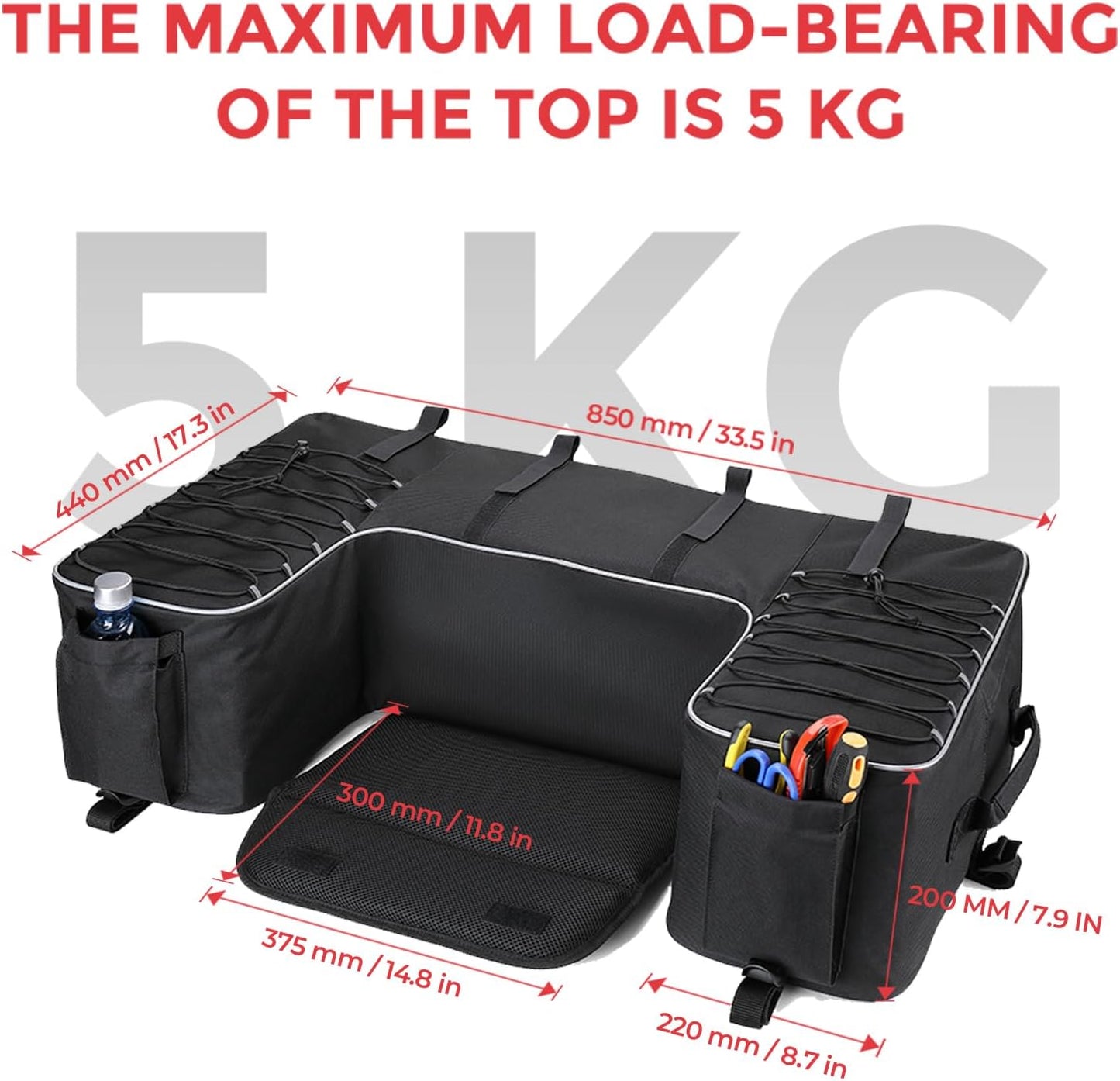 KEMIMOTO ATV Storage Bags, 50L ATV Rear Seat Storage Bag Water-Resistant Four Wheeler Gear Bag Back Seat with Built-In Frame, Removable Cushion for Passenger