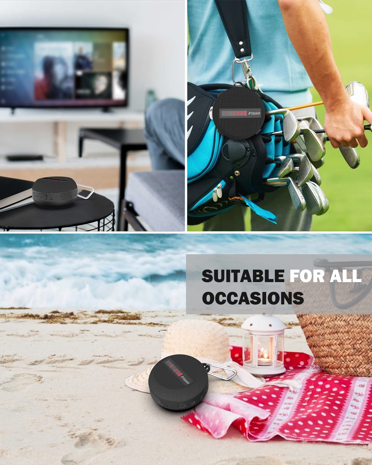 Inwa Portable Bluetooth Speaker, Bike Speakers with Speed Display, Wireless Speaker with 480 Mins Super Long of Playtime. Decent Sound, Compact Size and Loudness for Riding, Hiking, Showering, Golfing