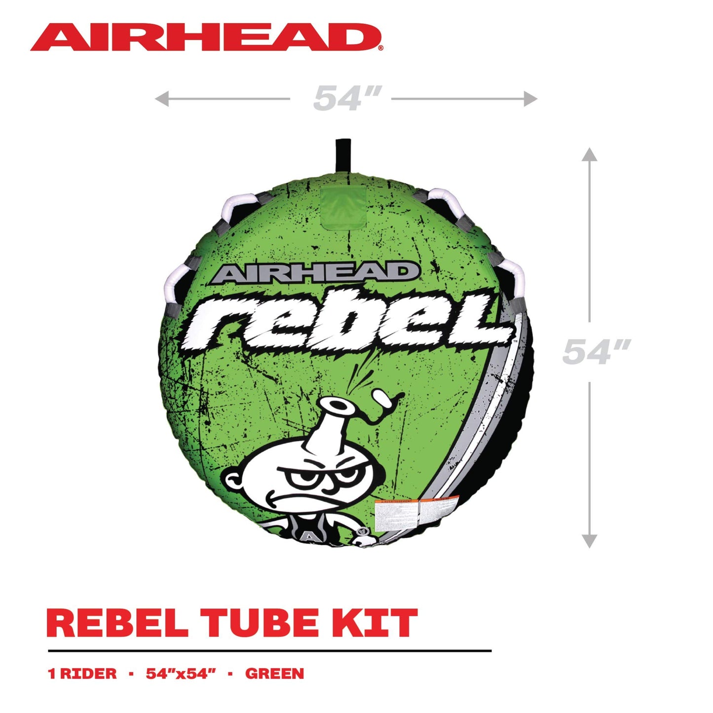 Airhead Rebel Towable Kit 1 Rider Tube with Rope And Pump, Kwik-Connect Tow, Double-Stitched Full Nylon Cover and Speed Safety Valve for Easy Inflating and Deflating