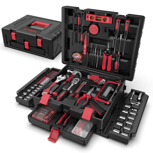 Sundpey 379-PCs Home Tool Kit - Portable Complete Household and Auto Repair Tool Set - Hand General Basic Tool Box Storage Case with Drawer - Full Basic Toolkit for Handyman & Diyer & Homeowner