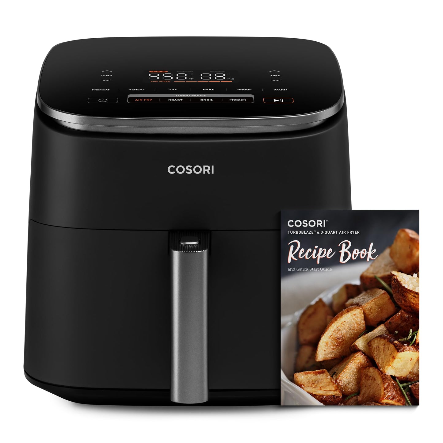 COSORI Air Fryer 9-in-1, Compact & Large 6-Qt, Fast Turbo Modes, 90–450°F Precise Heat for Even Results, Up to 95% Less Oil*, Roast, Bake, Dry, Reheat, Frozen, Broil, Proof, 120V, TurboBlaze, Grey