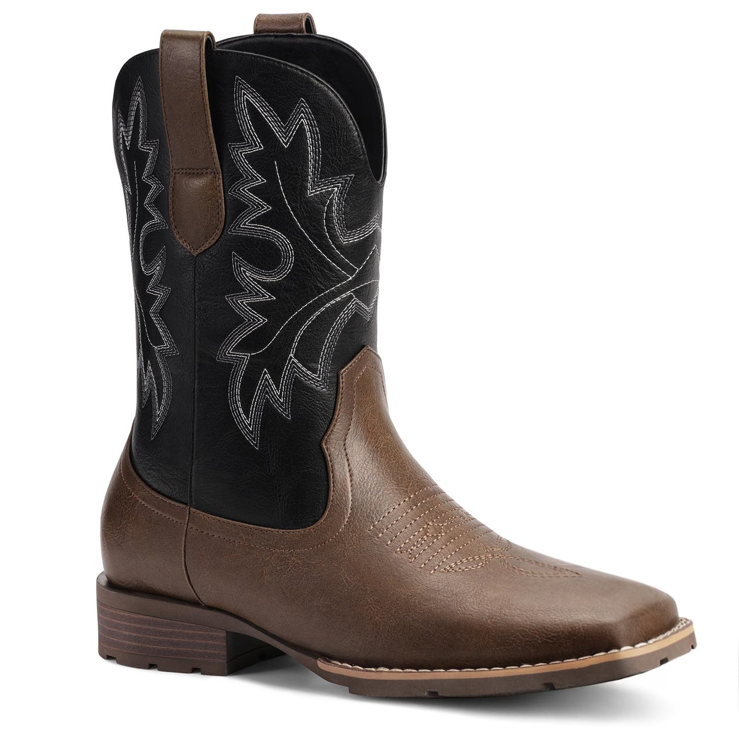 Lumeheel Cowboy Boots for Men - Western Men's Boots with Classic Embroidered, Slip on Square Toe Boots, Slip Resistant Country Boots Chunky Heel Ankle, Durable Short Boots for Spring Fall