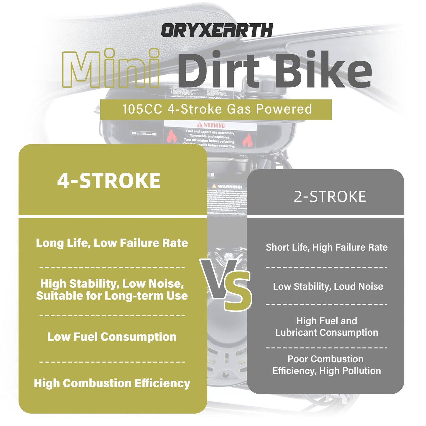 Oryxearth Mini Dirt Bike for Kids, Gas Powered Off Road Pit with Automatic Transmission and Pull Start Kids