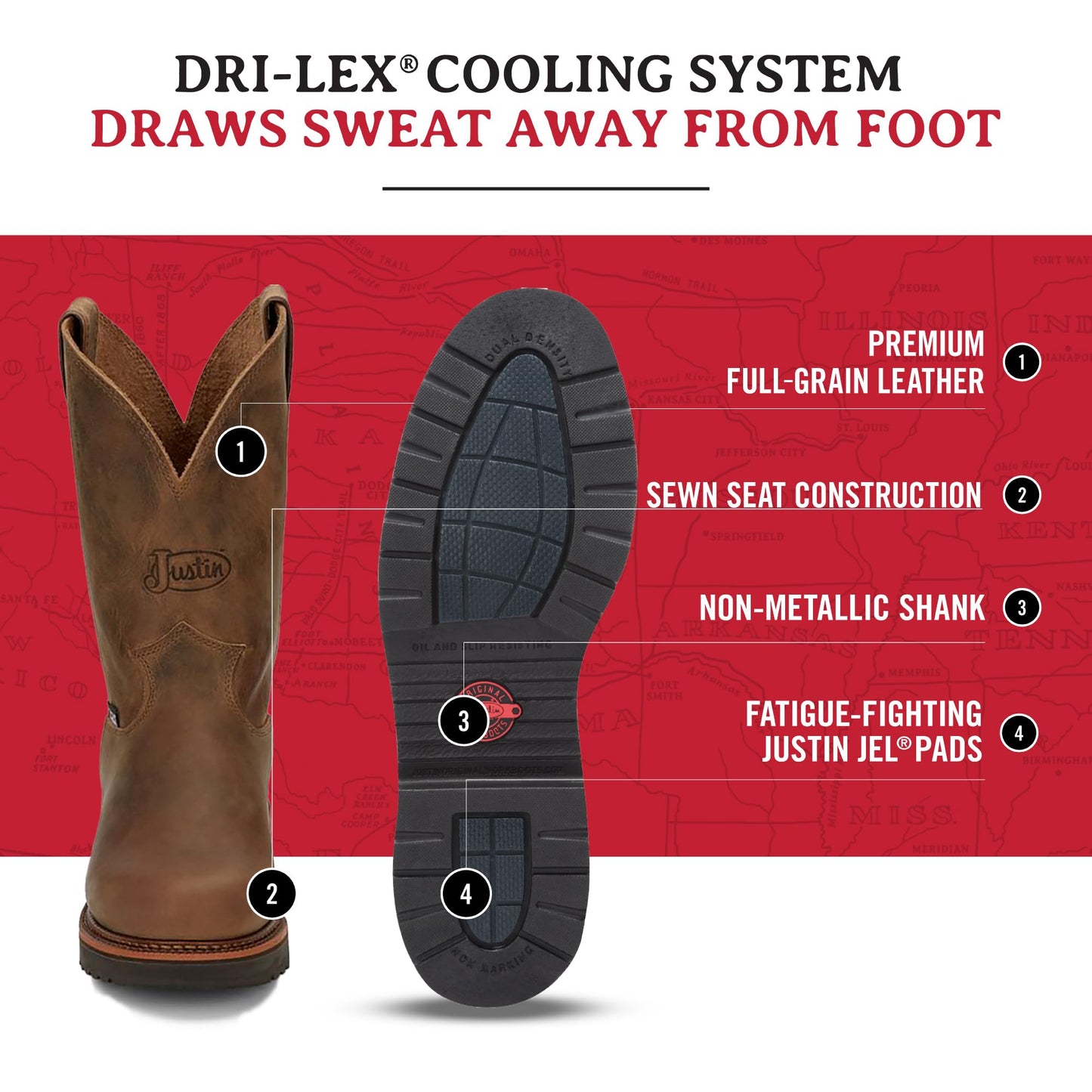 Justin Blueprint 11" Work Boots for Men - Round Toe Full-Grain Leather Cowboy Boots with Slip-resistant Outsole, EH-Rated