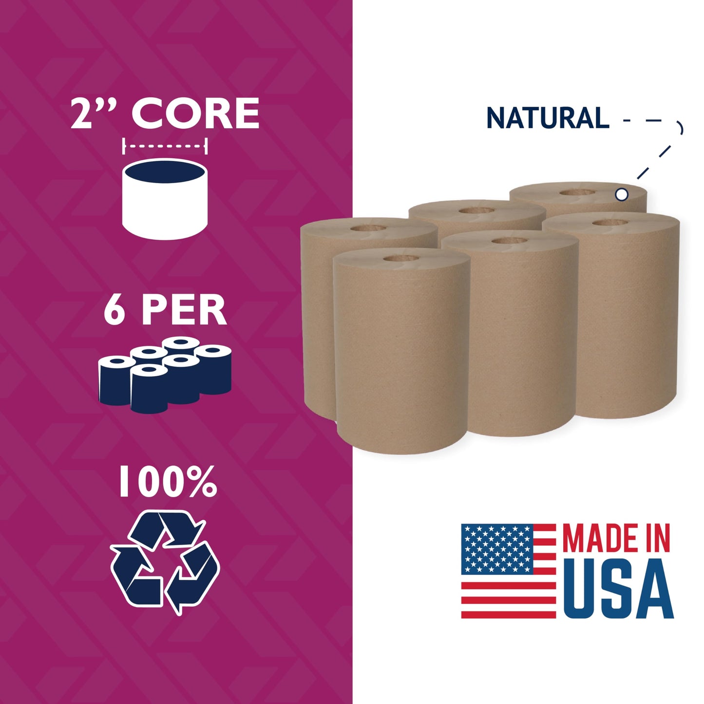 Maximus X0907 Recycled Paper Towels with Superior Absorbency, 10" Commercial Paper Towels Rolls Suitable for Office, Restaurant, and Healthcare Facilities, 6 Rolls Per Case
