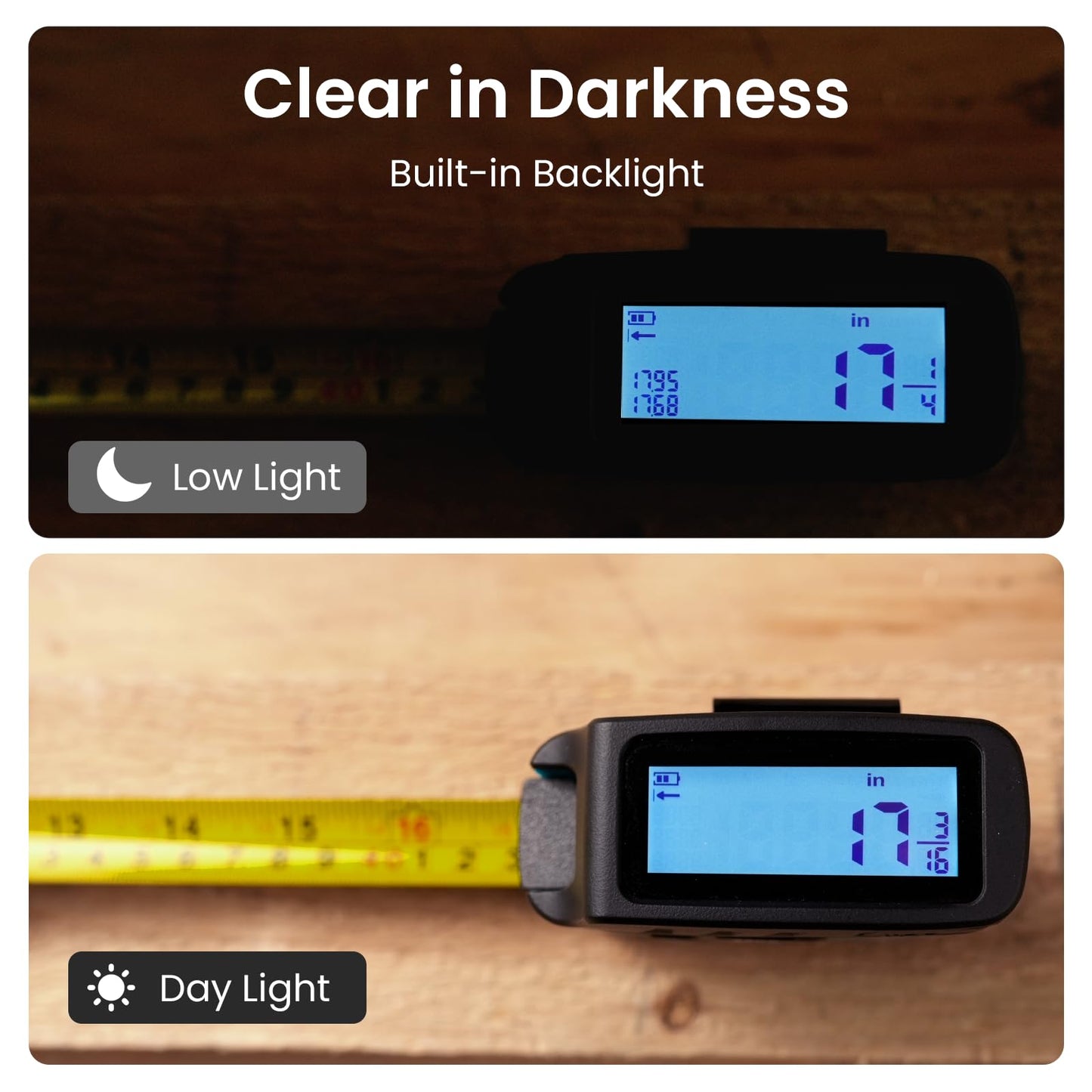 Digital Tape Measure 2 in 1, 16FT with Display, Smart Tape Measure, Area Volume Measuring Pythagorean Mode, Waterproof and Rechargeable,1/2 Self Centering, 20 Groups Historical Memory